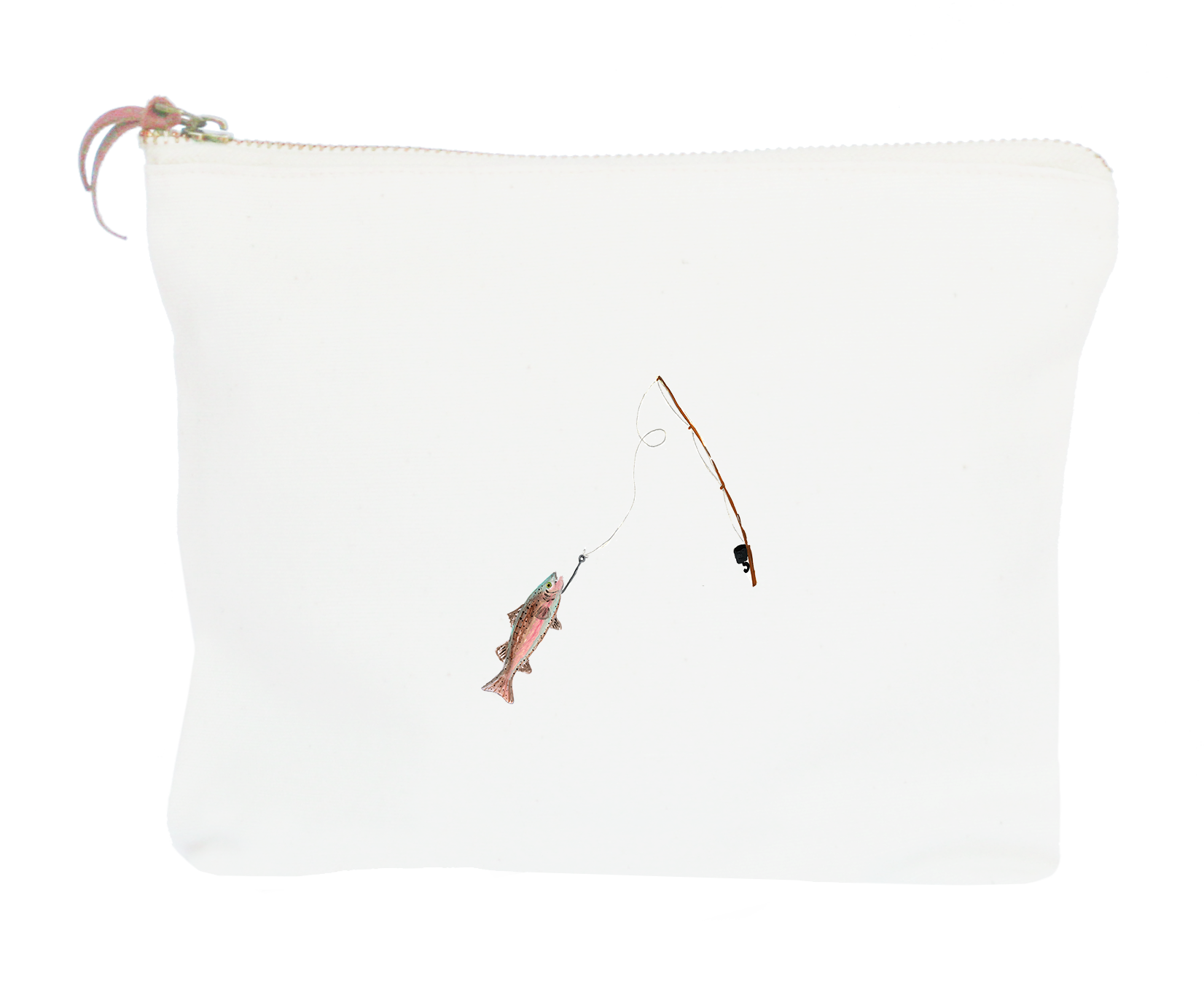 fishing rod and rainbow trout zipper pouch