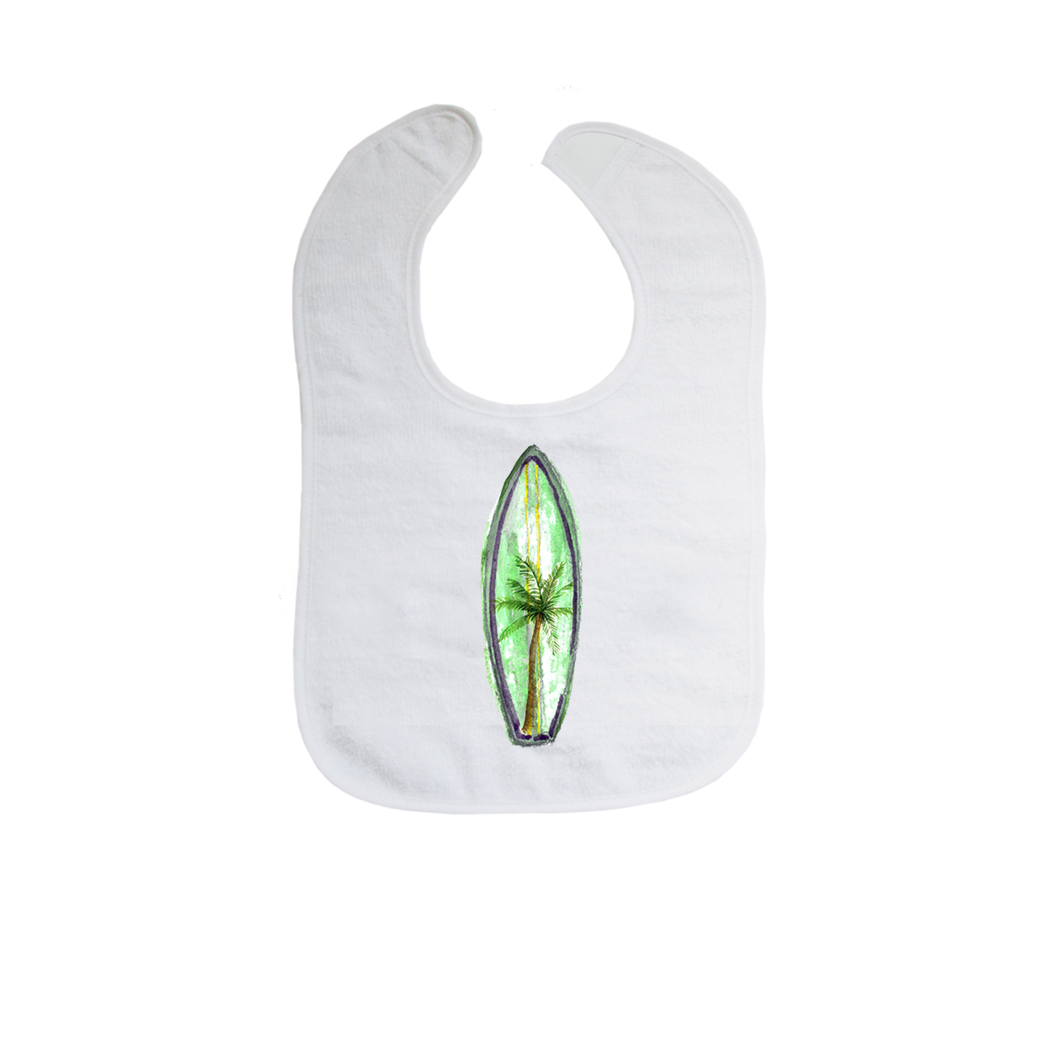 surfboard seafoam with palm tree bib