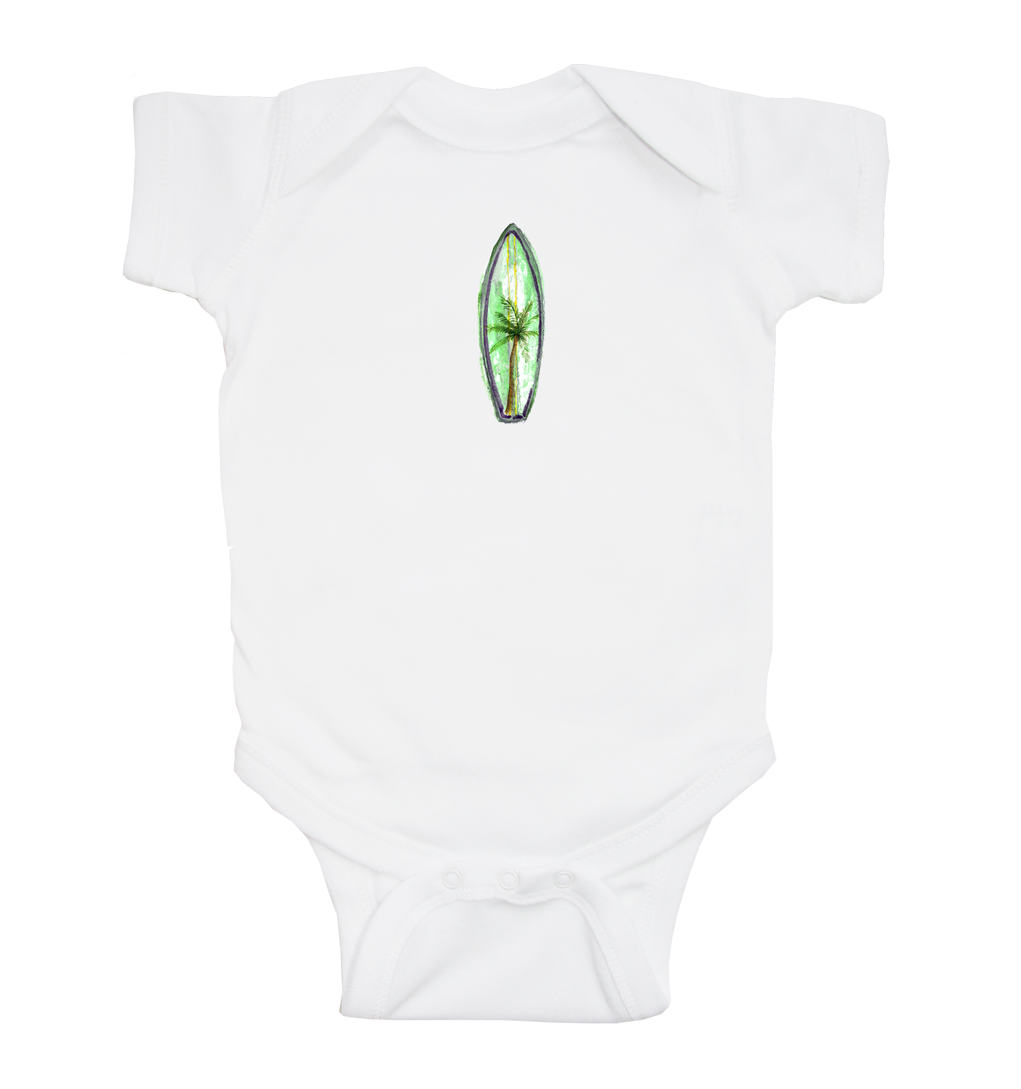 surfboard seafoam with palm tree baby snap up short sleeve