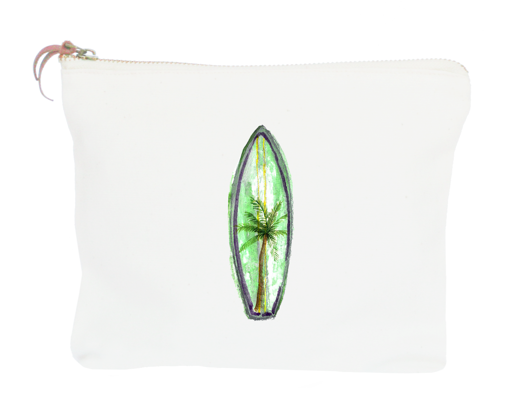 surfboard seafoam with palm tree zipper pouch
