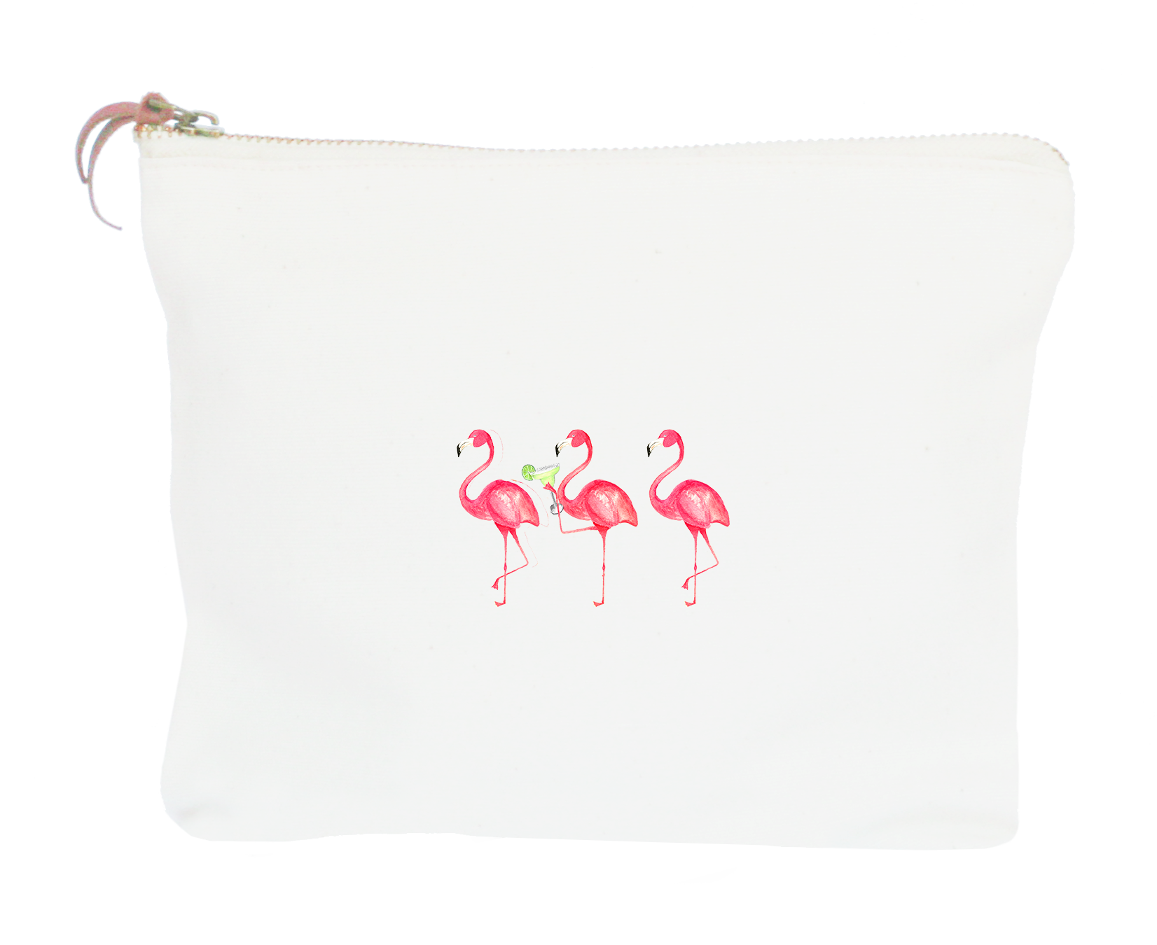 three flamingos drinking zipper pouch