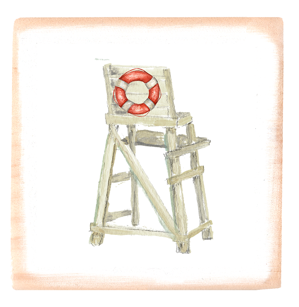 white lifeguard chair with rescue ring square block