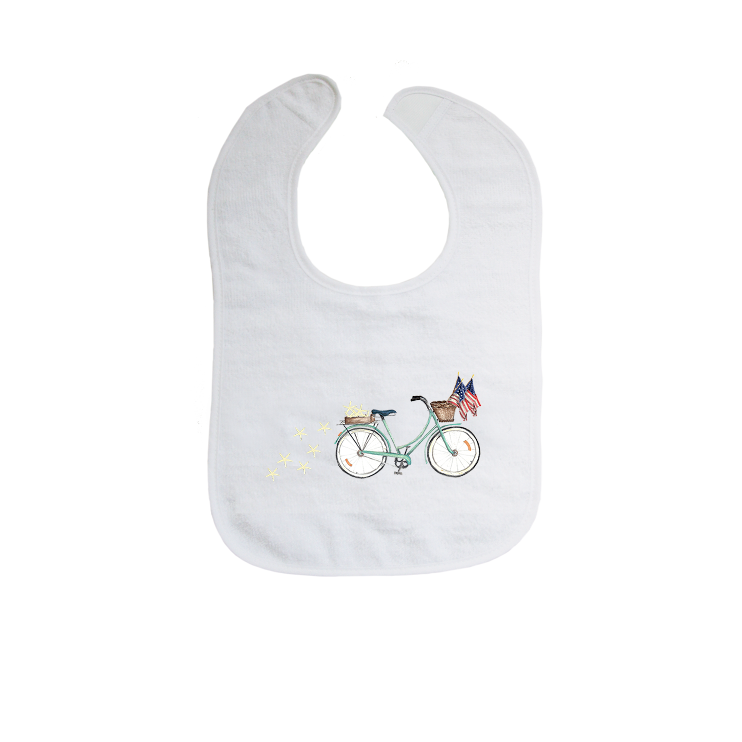patriotic bike with three flags starfish bib
