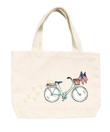 patriotic bike with three flags starfish small tote