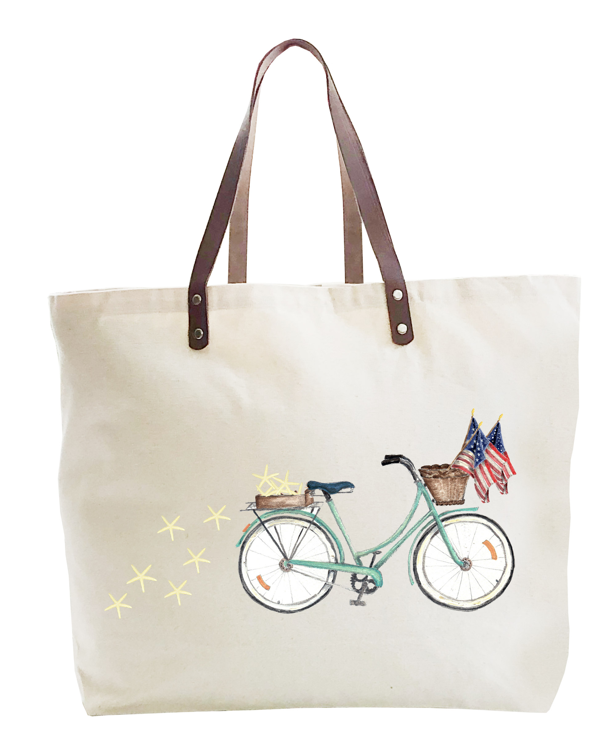 patriotic bike with three flags starfish large tote