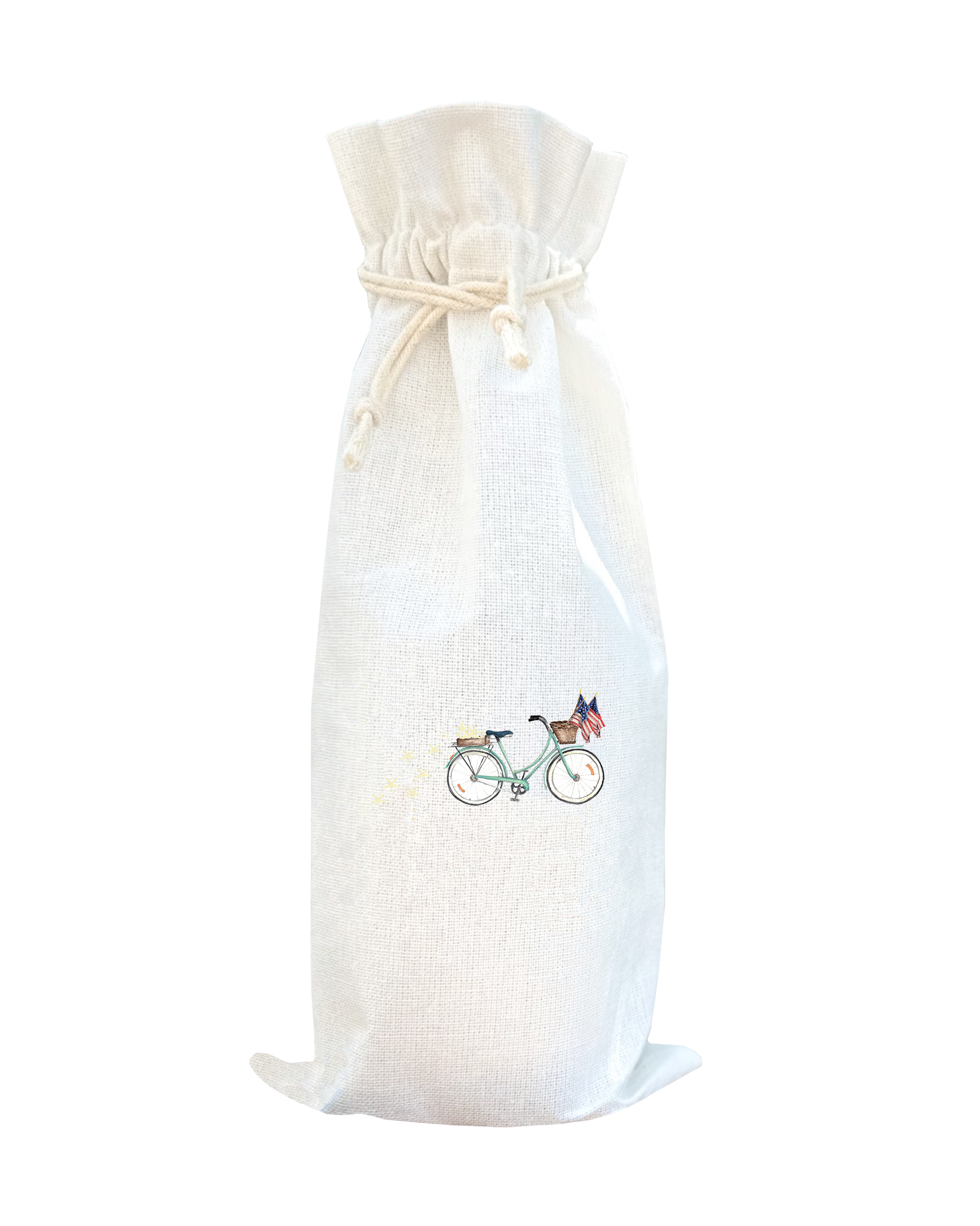 patriotic bike with three flags starfish wine bag