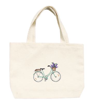 seafoam bike with lilacs small tote