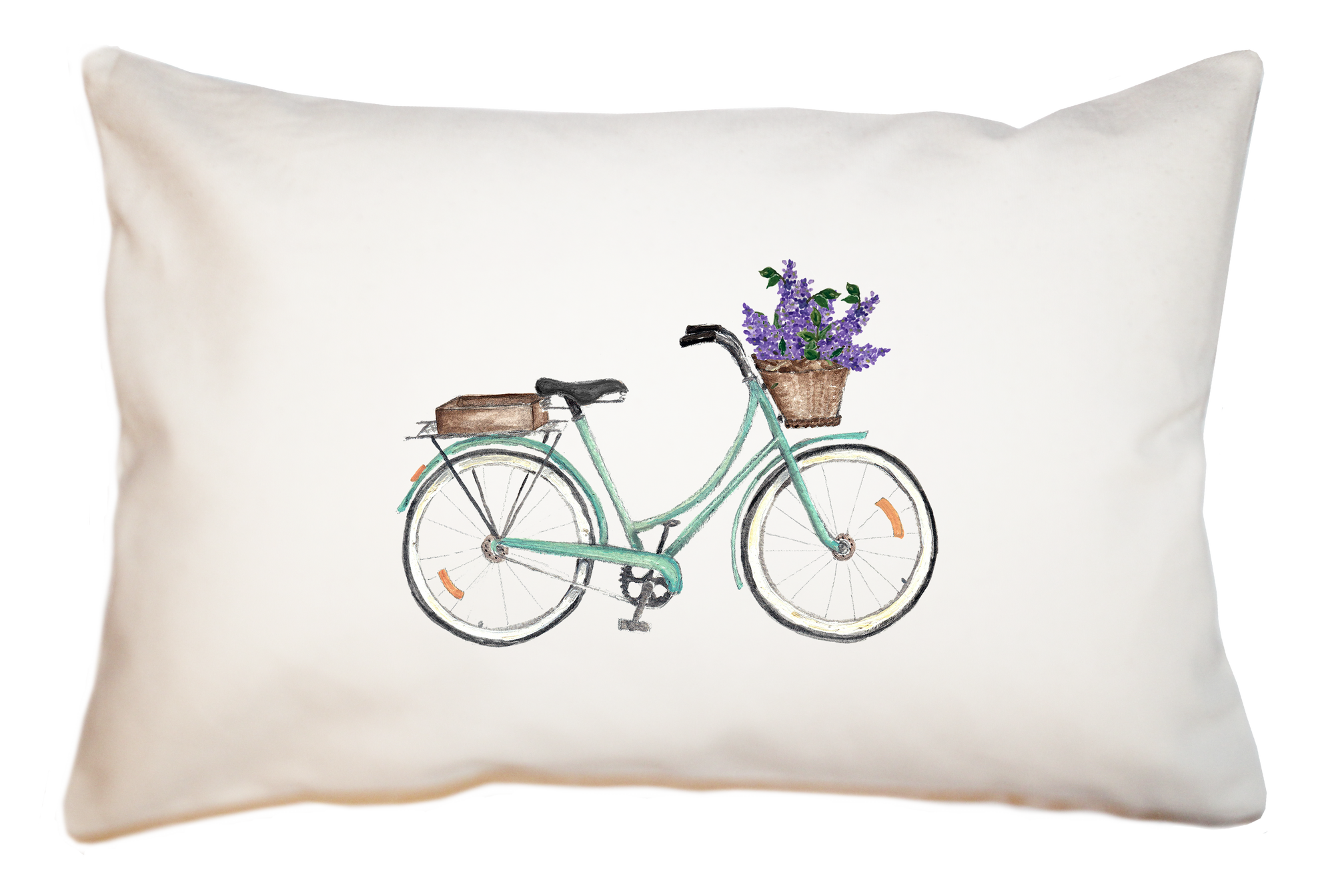seafoam bike with lilacs large rectangle pillow