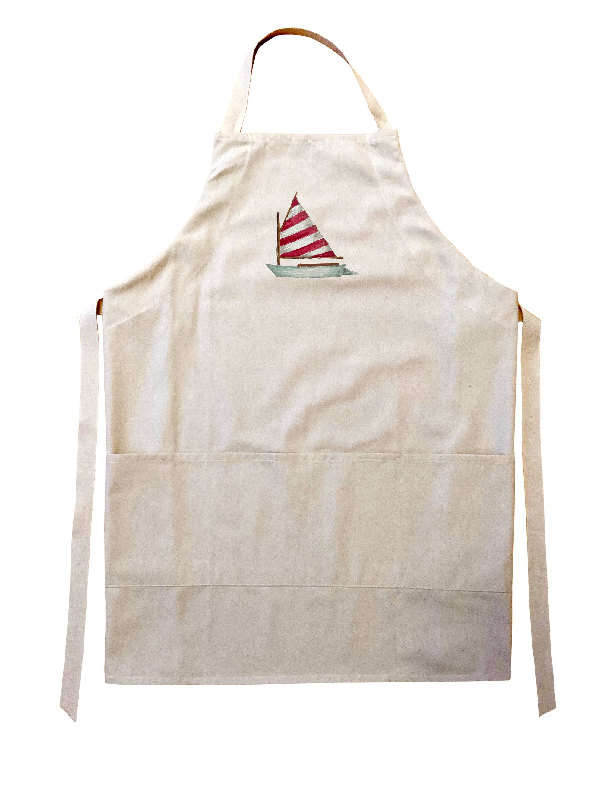 dingy red and white striped sail apron