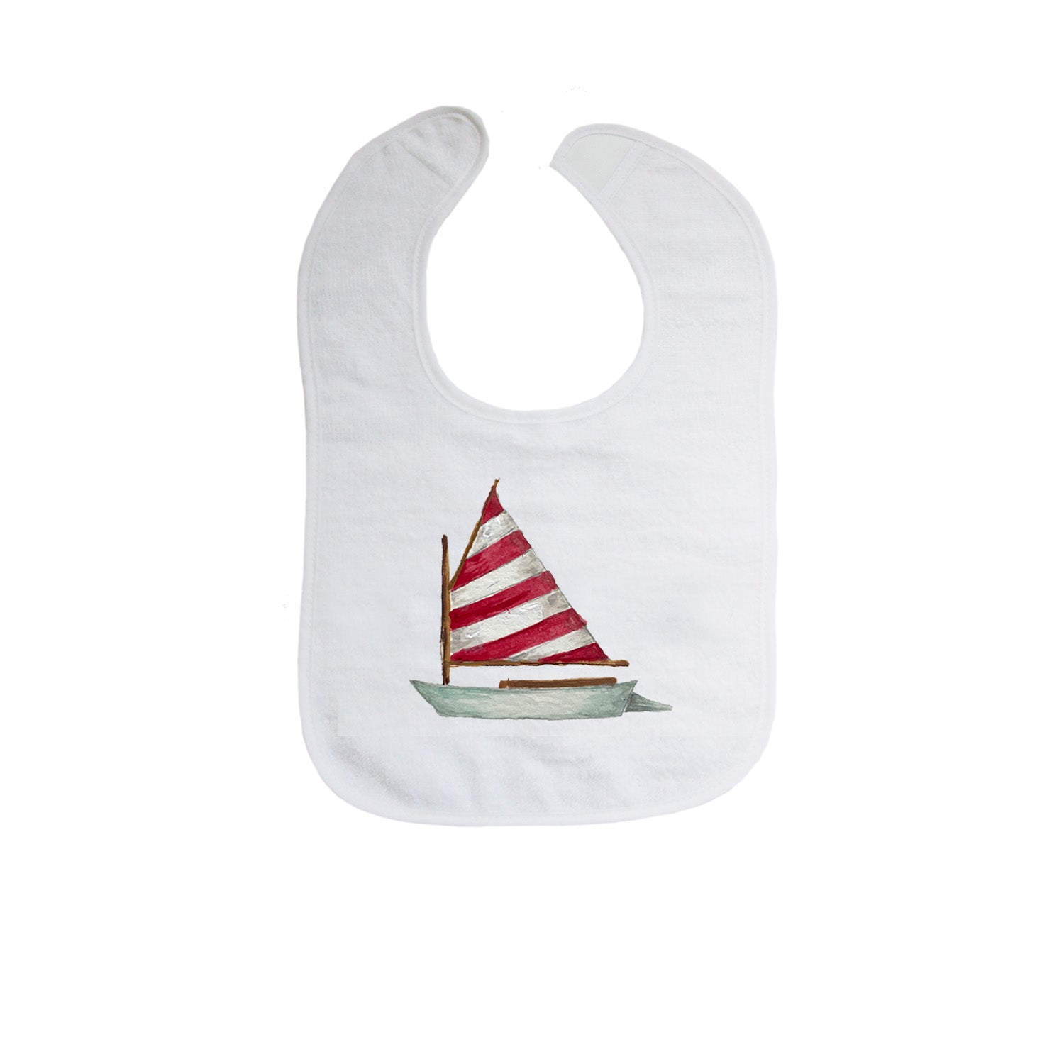 dingy red and white striped sail bib