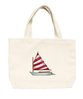 dingy red and white striped sail small tote