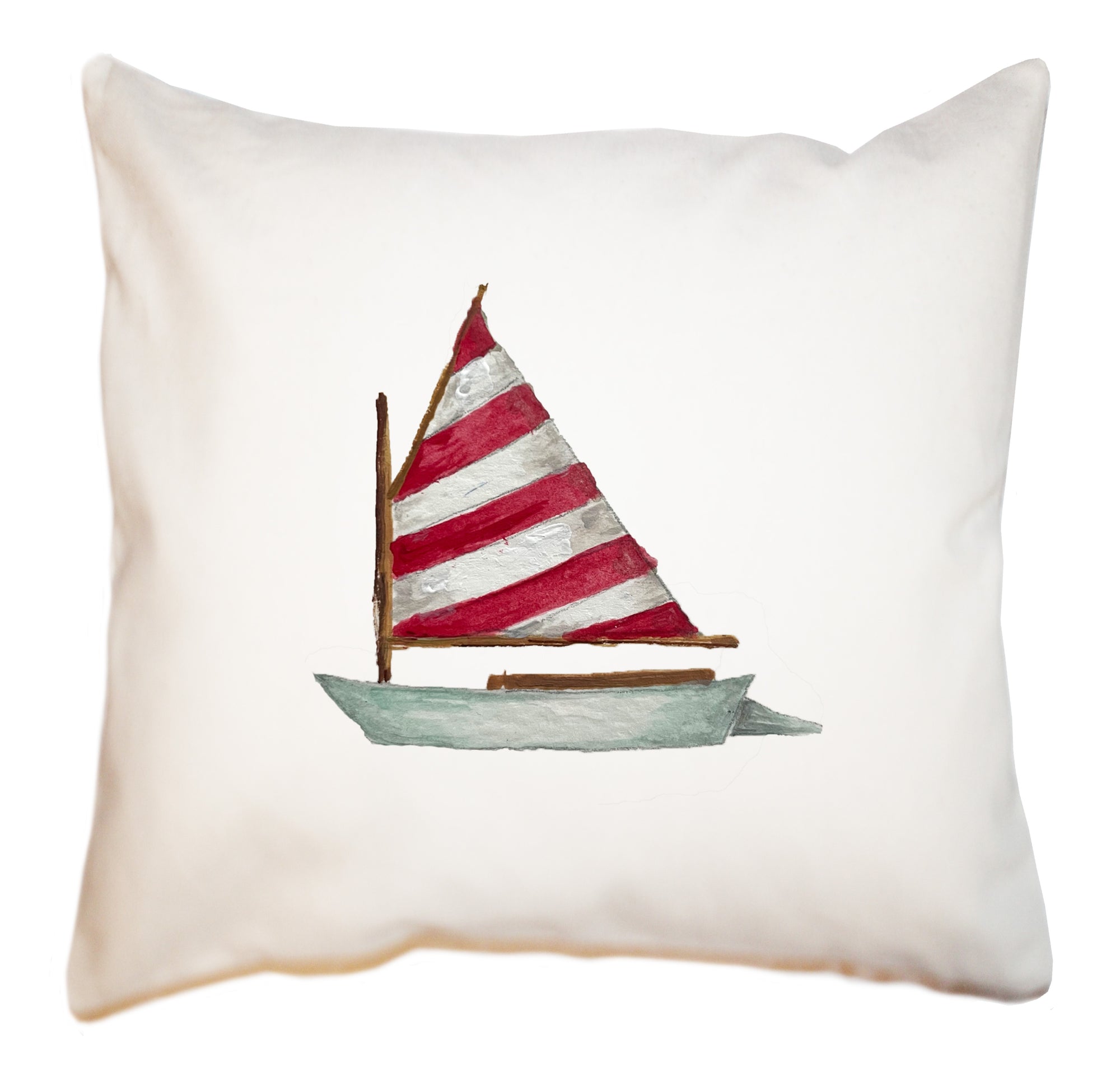 dingy red and white striped sail square pillow