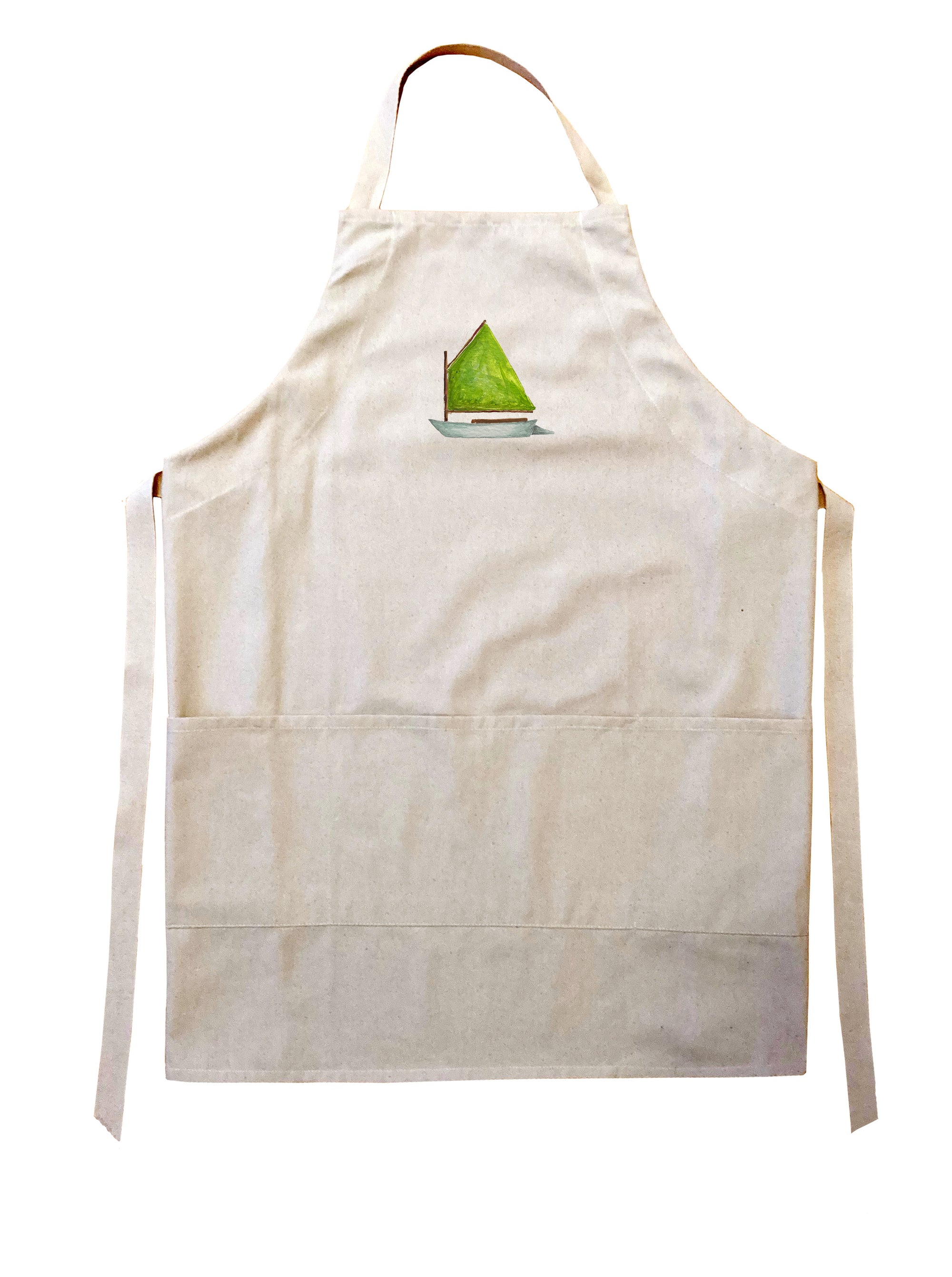 dingy with green sail apron