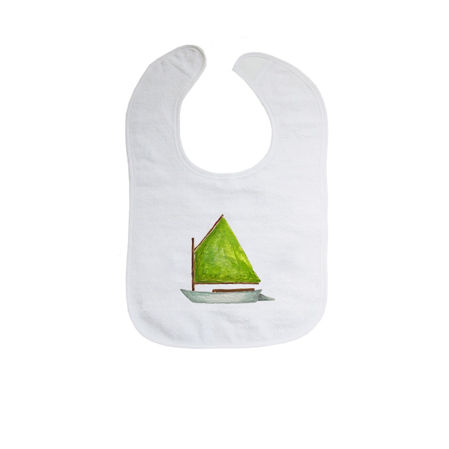 dingy with green sail bib