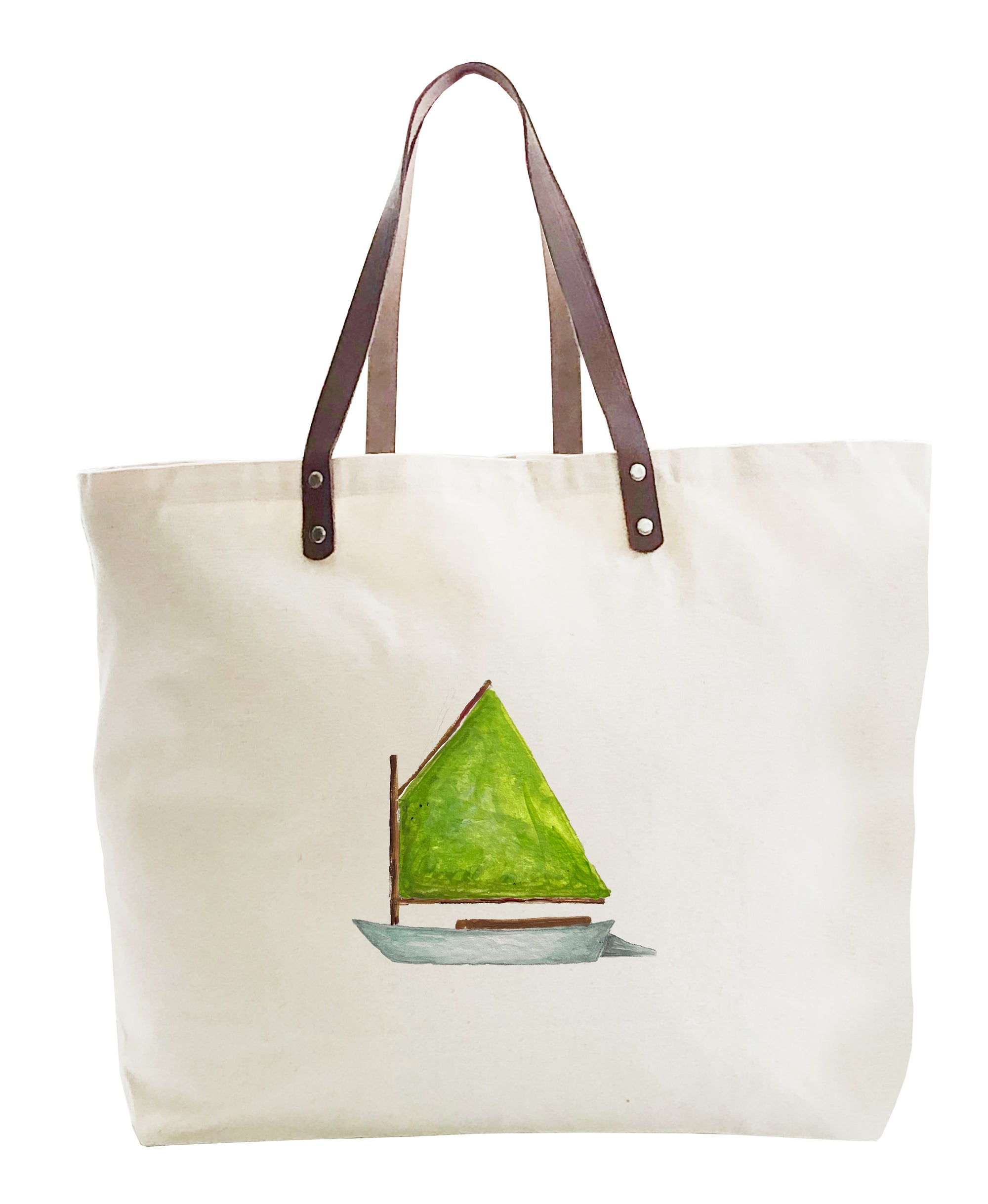 dingy with green sail large tote