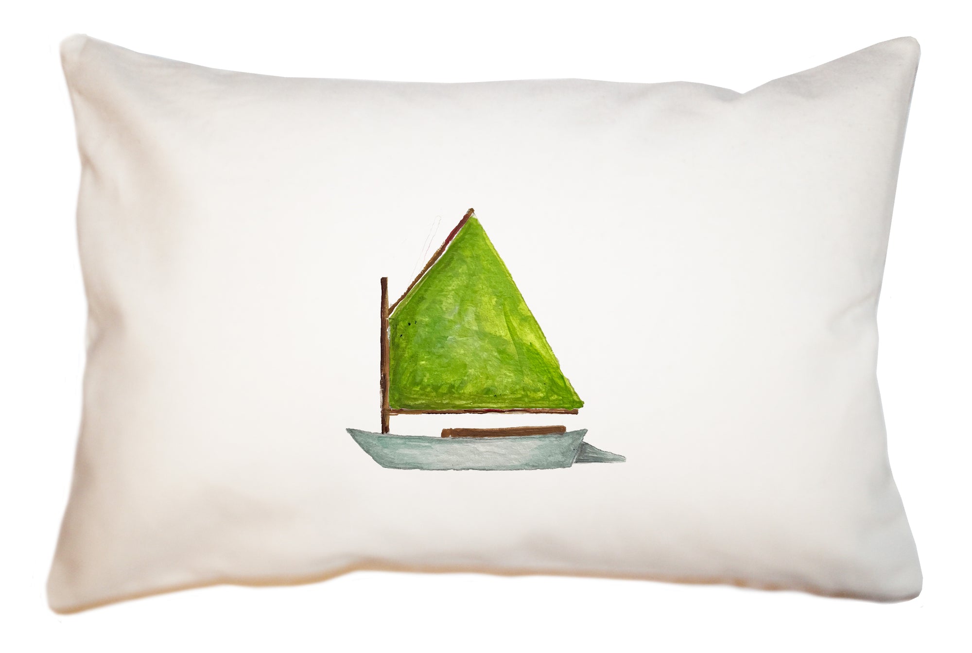 dingy with green sail large rectangle pillow