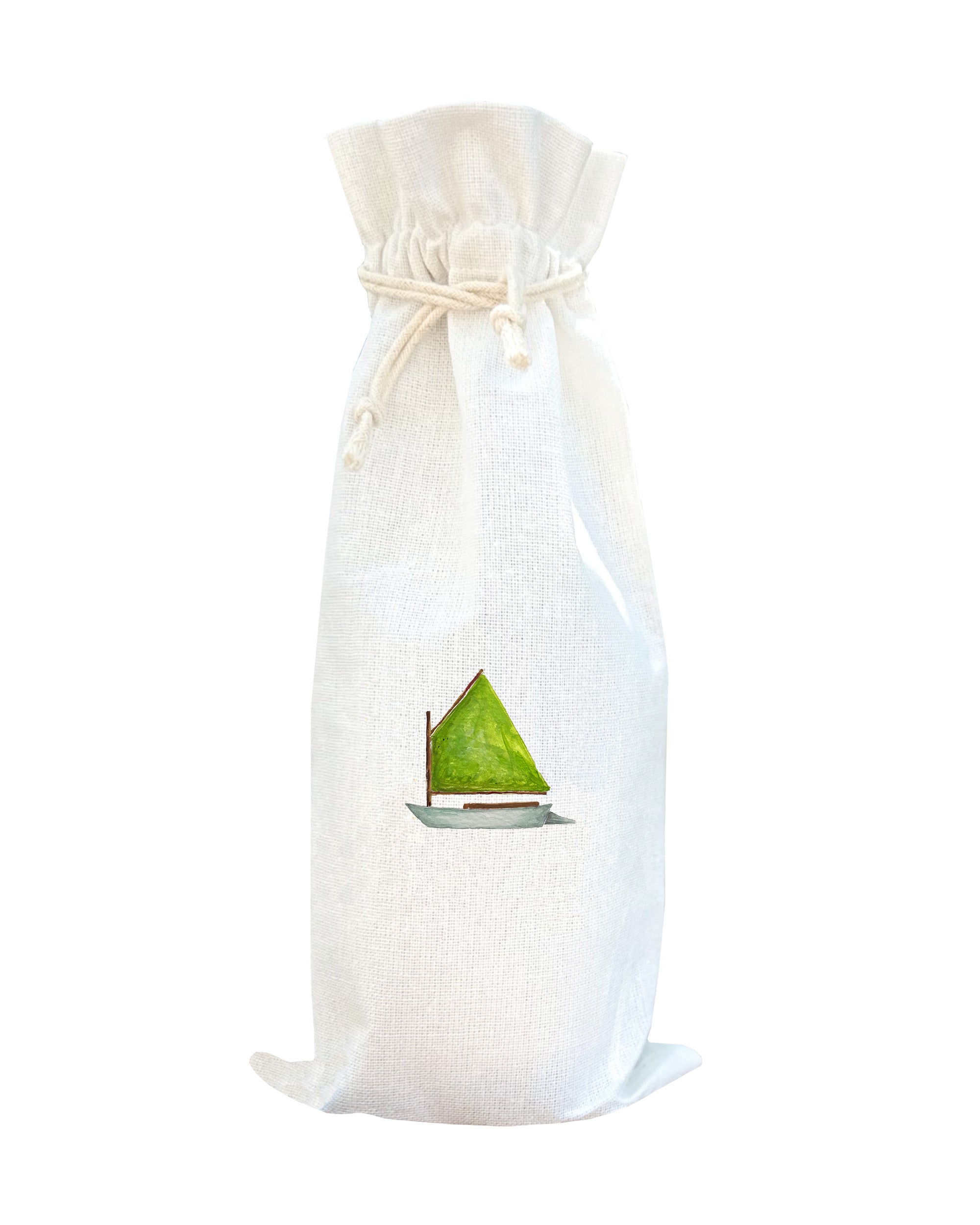 dingy with green sail wine bag