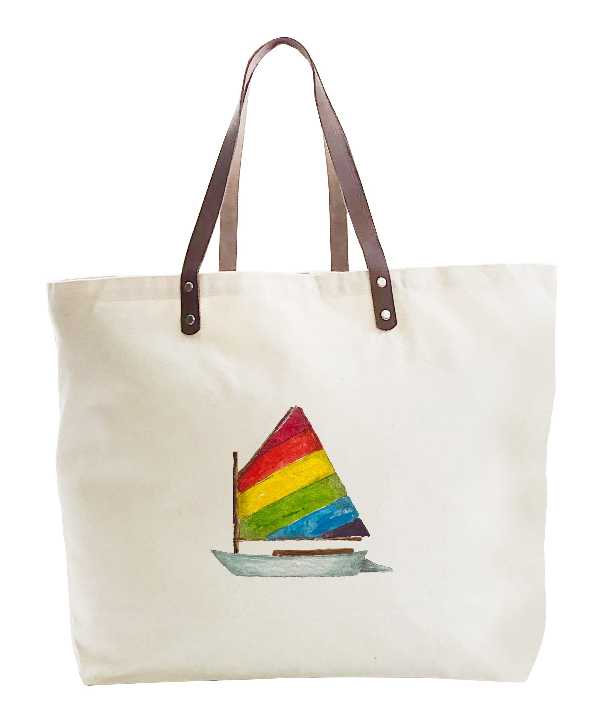 dingy with rainbow sail large tote