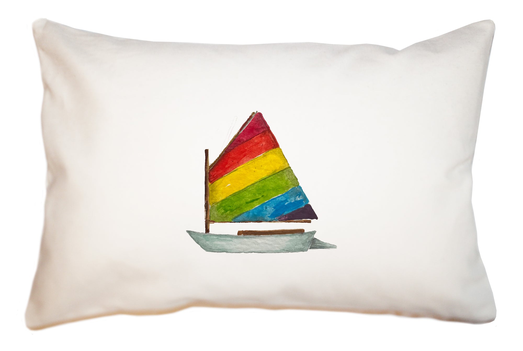 dingy with rainbow sail large rectangle pillow