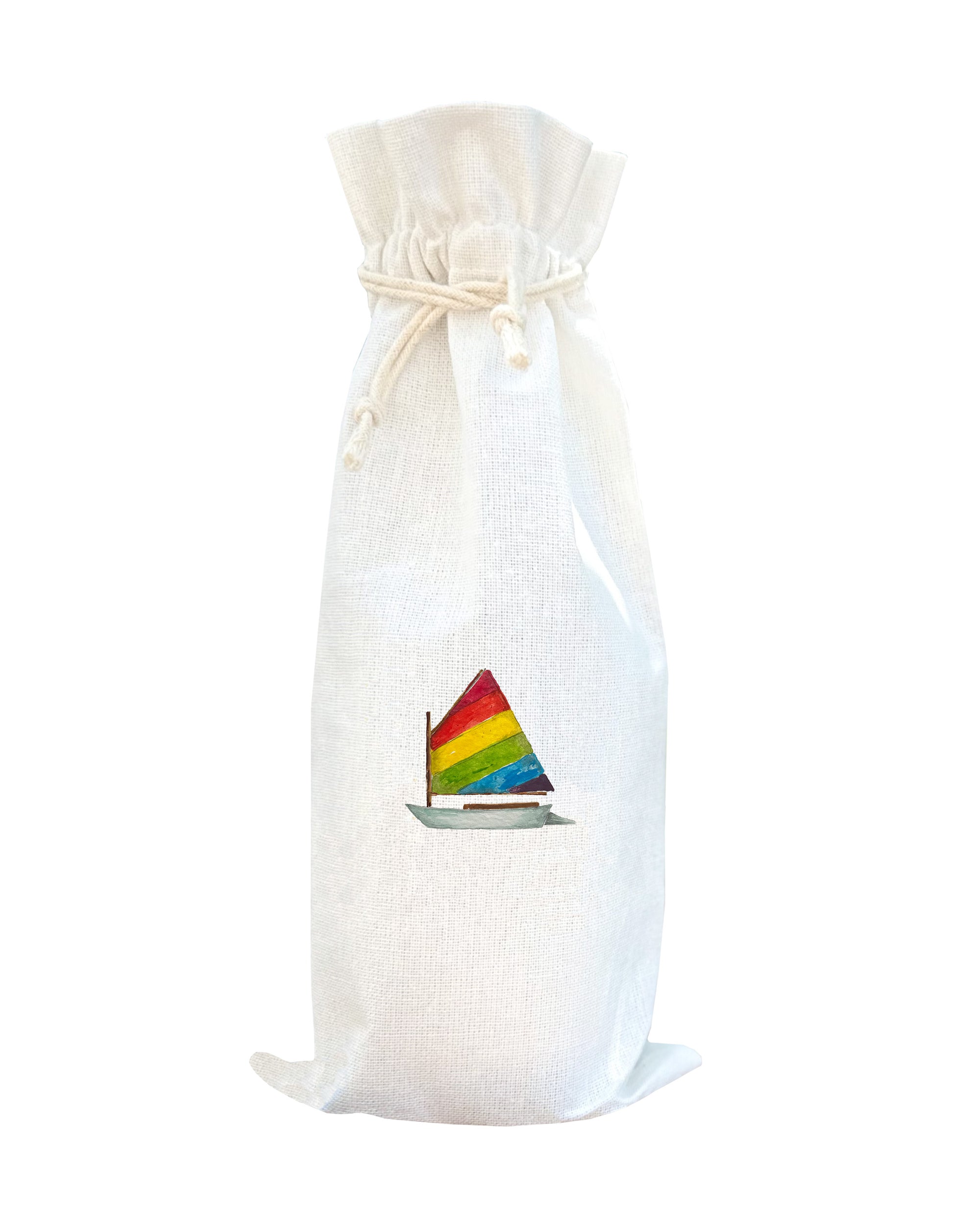 dingy with rainbow sail wine bag