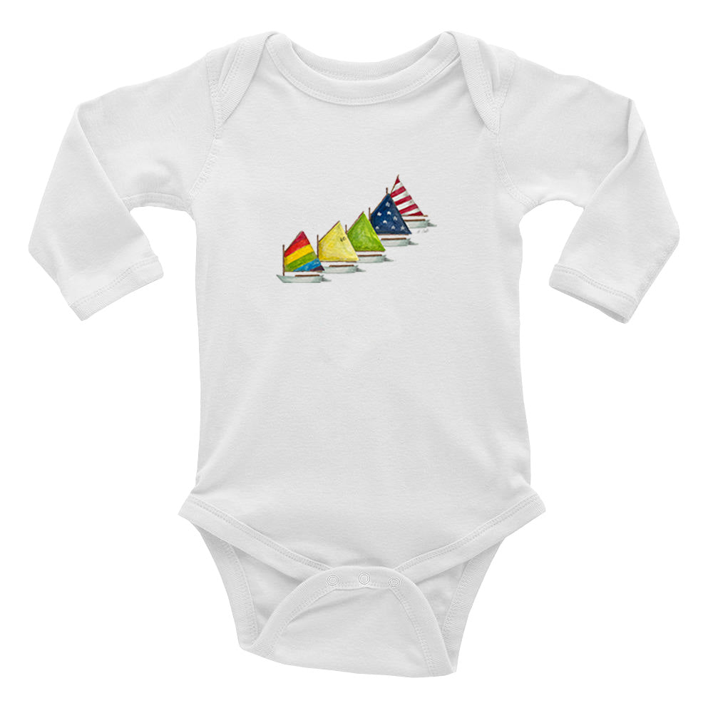 rainbow fleet of boats baby snap up long sleeve