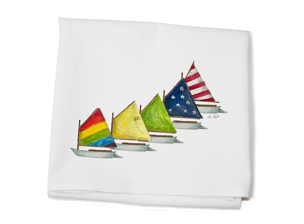 rainbow fleet of boats flour sack towel