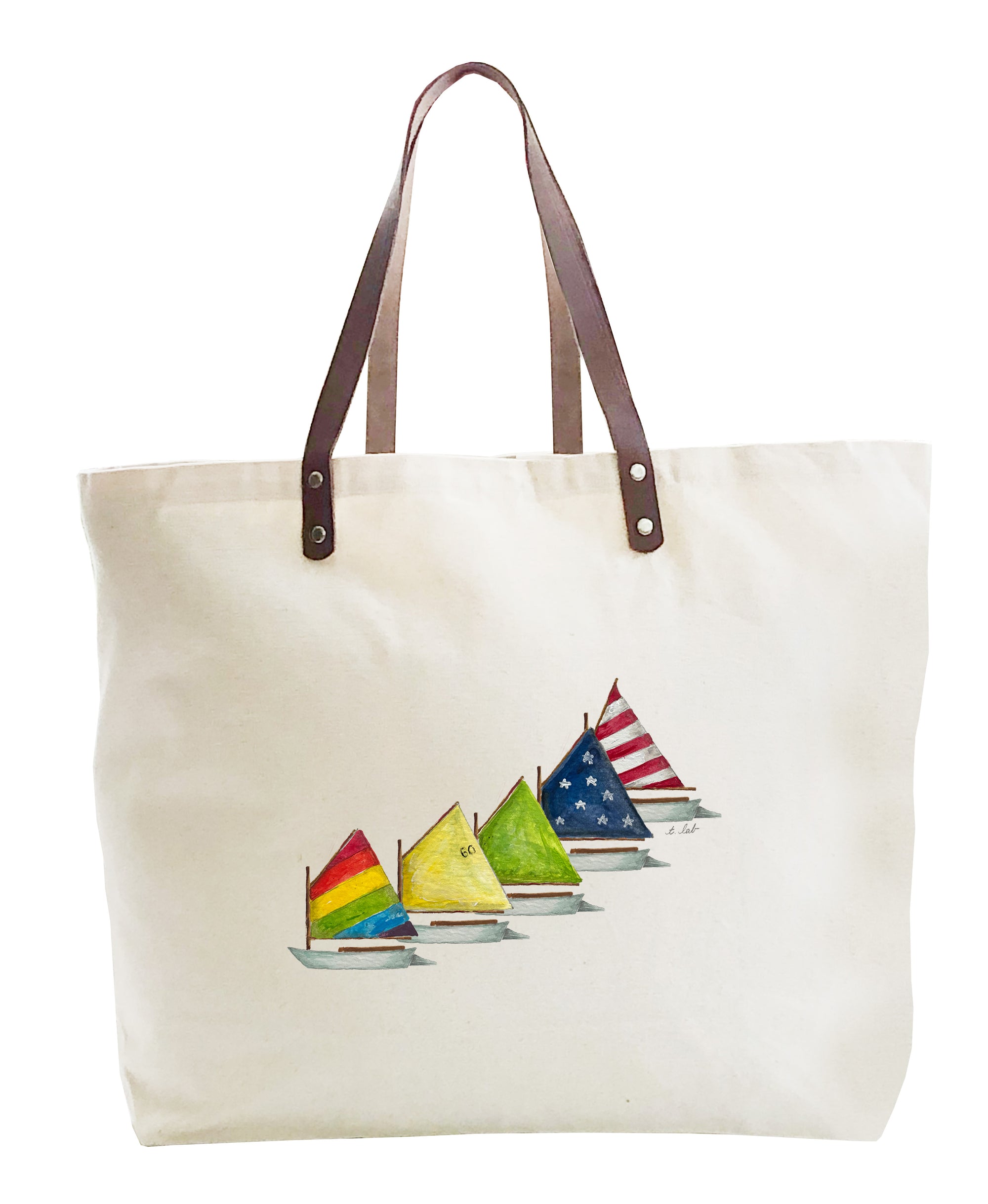 rainbow fleet of boats large tote