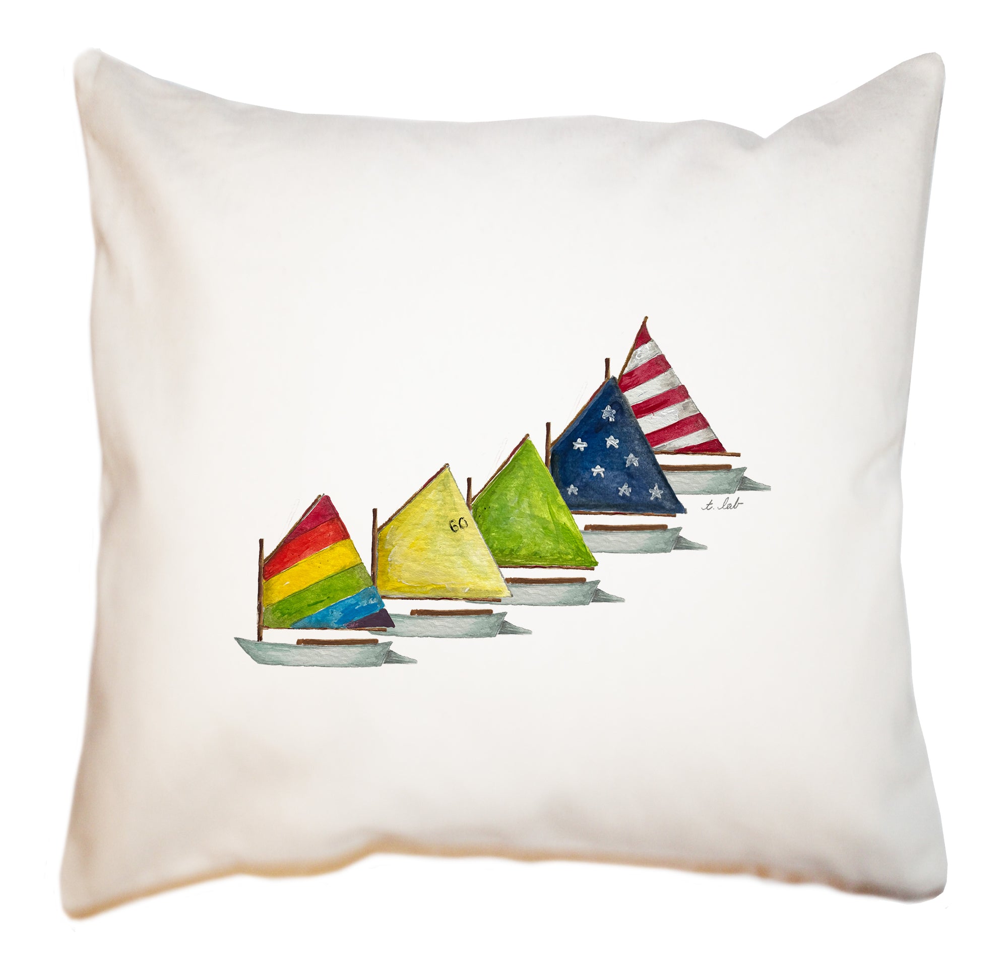 rainbow fleet of boats square pillow