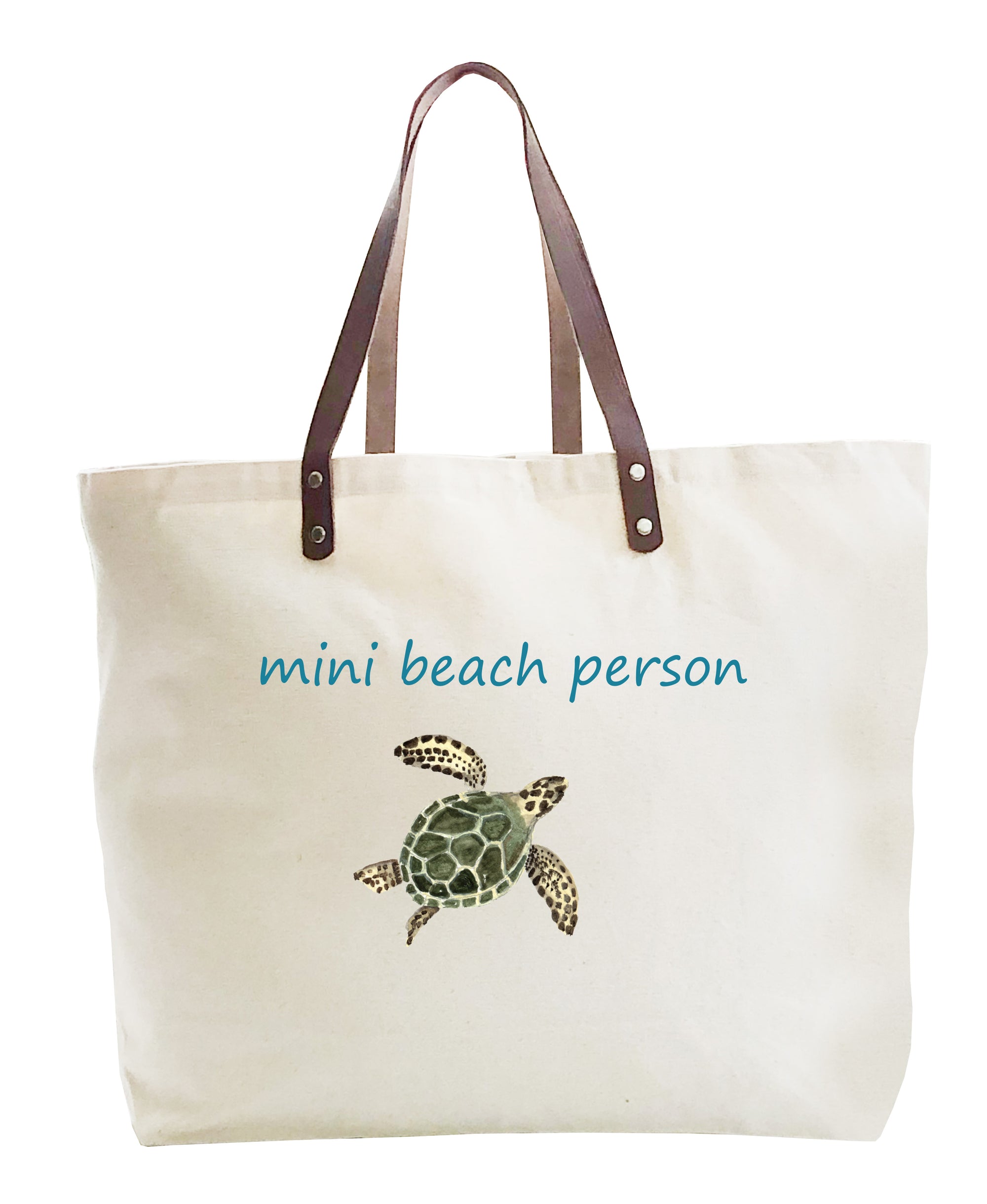 mini beach person with sea turtle large tote