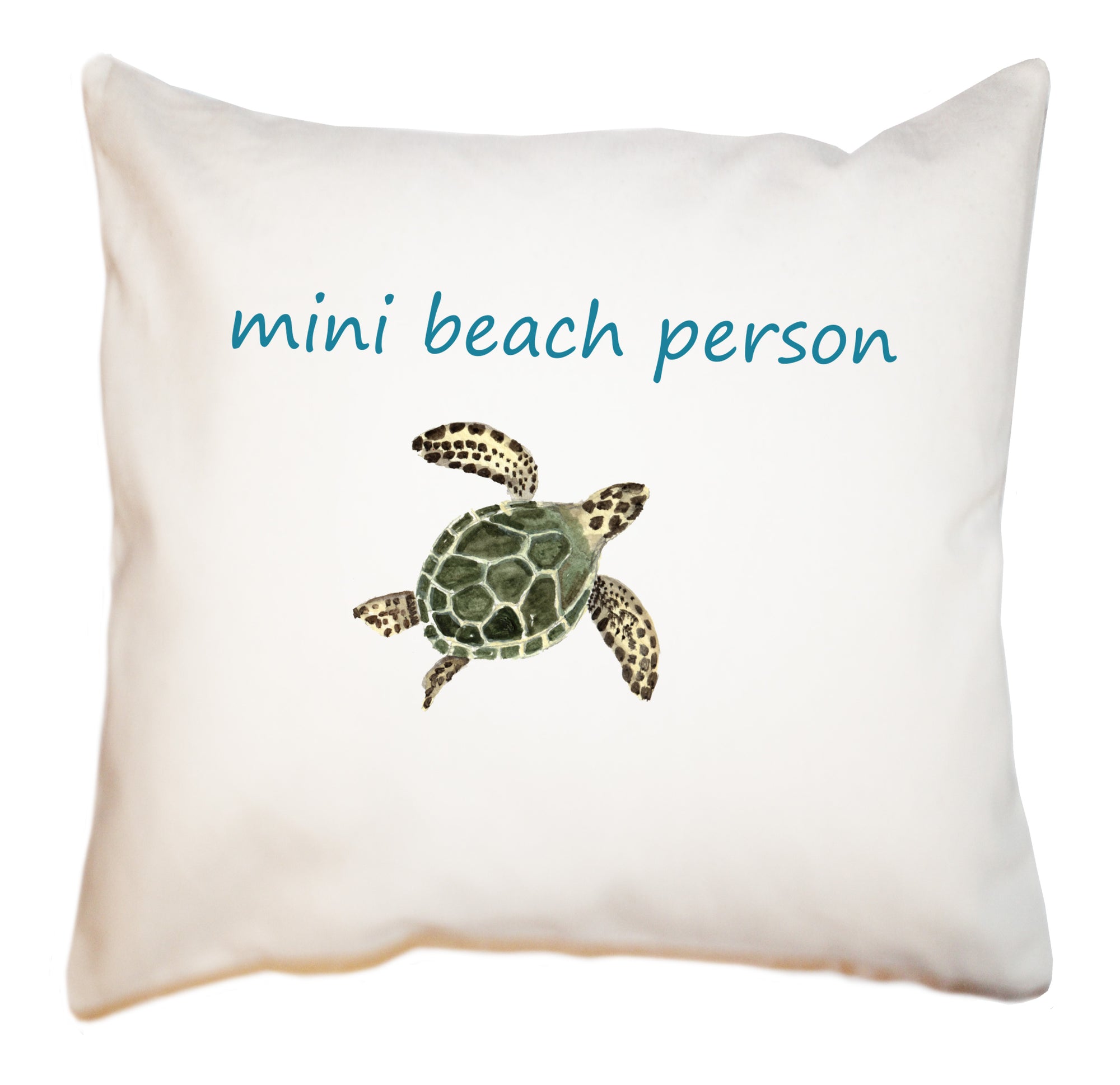 mini beach person with sea turtle square pillow