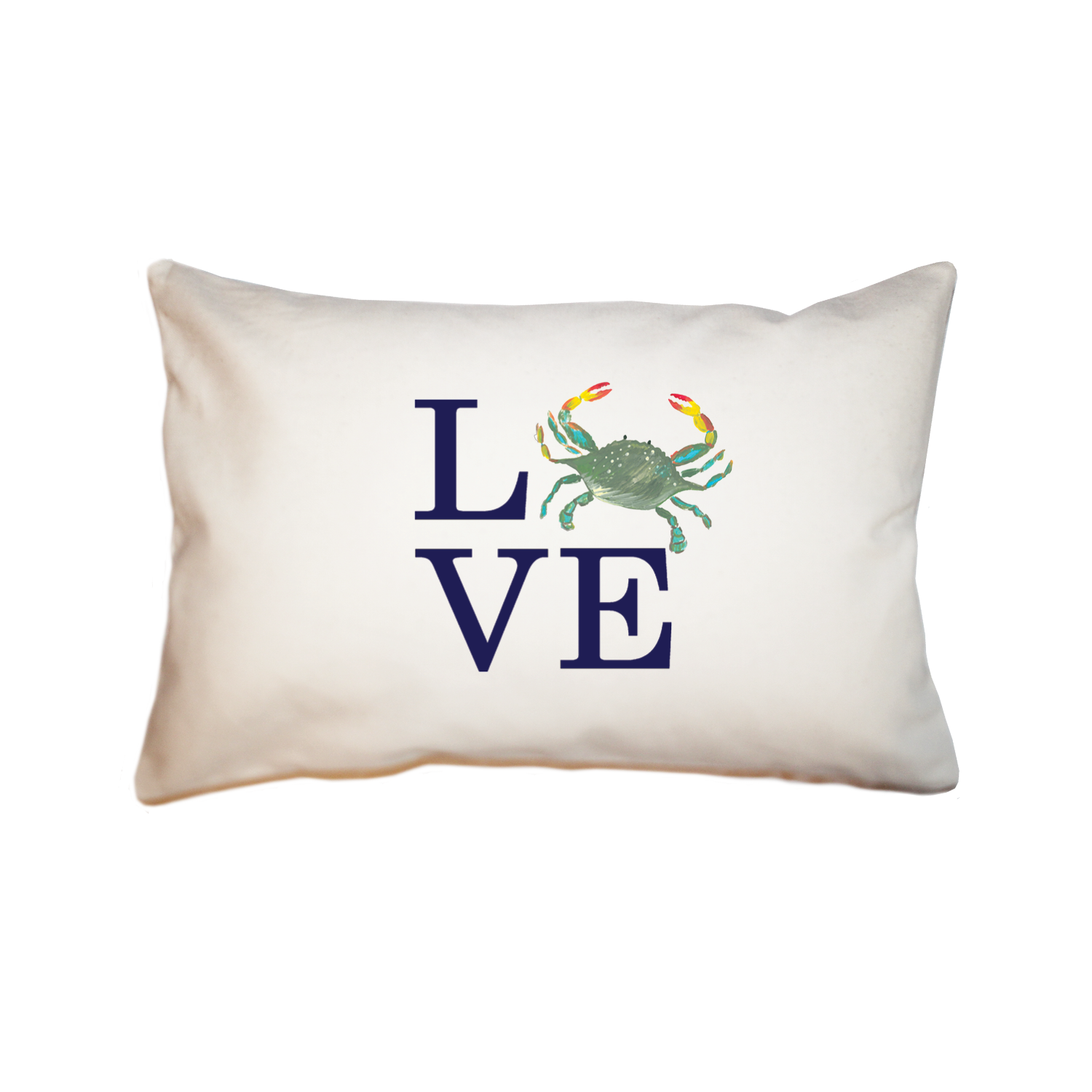 love crab with navy rectangle pillow
