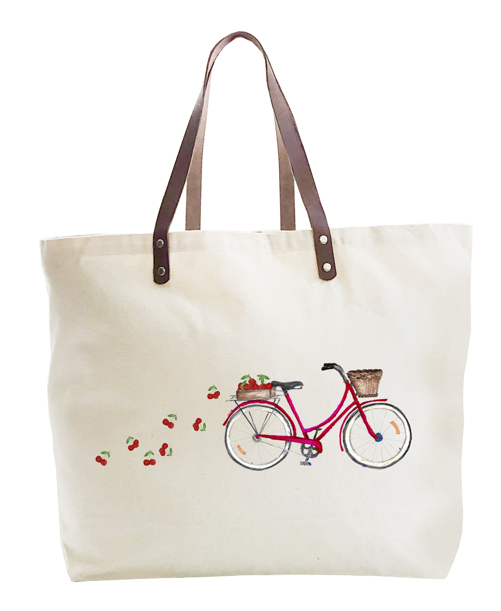 red bike with cherries large tote
