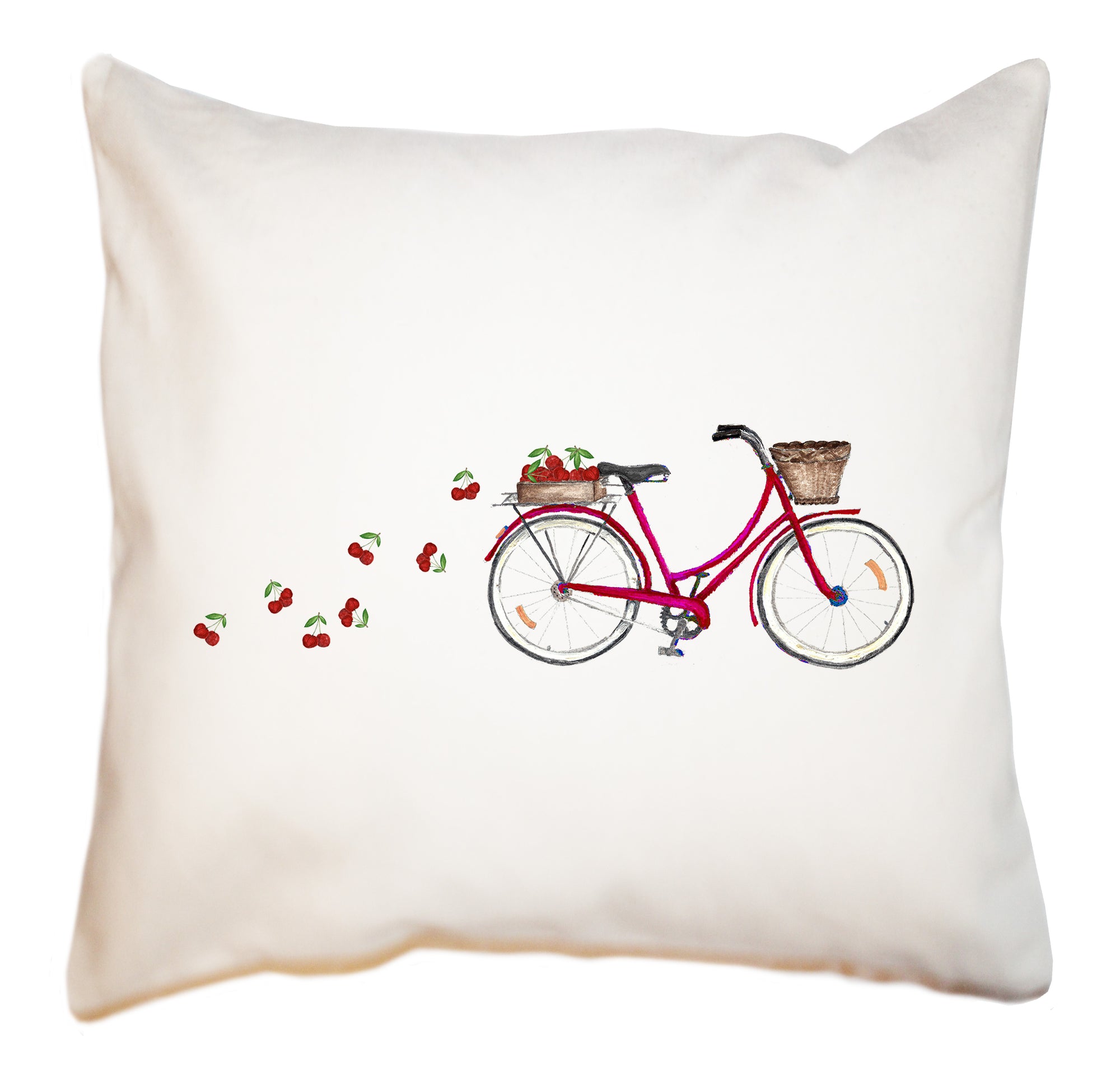 red bike with cherries square pillow