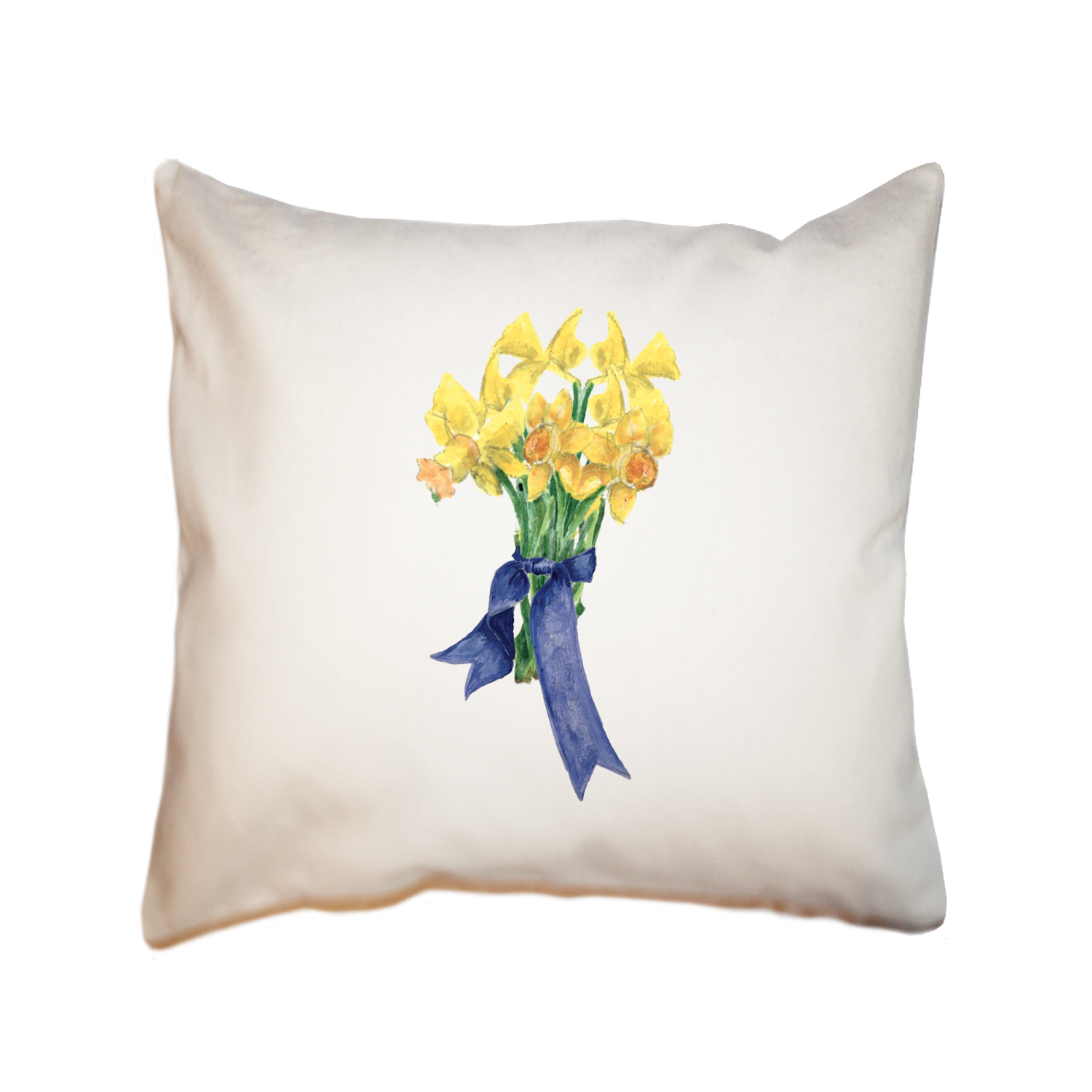 daffodils with blue ribbon square pillow