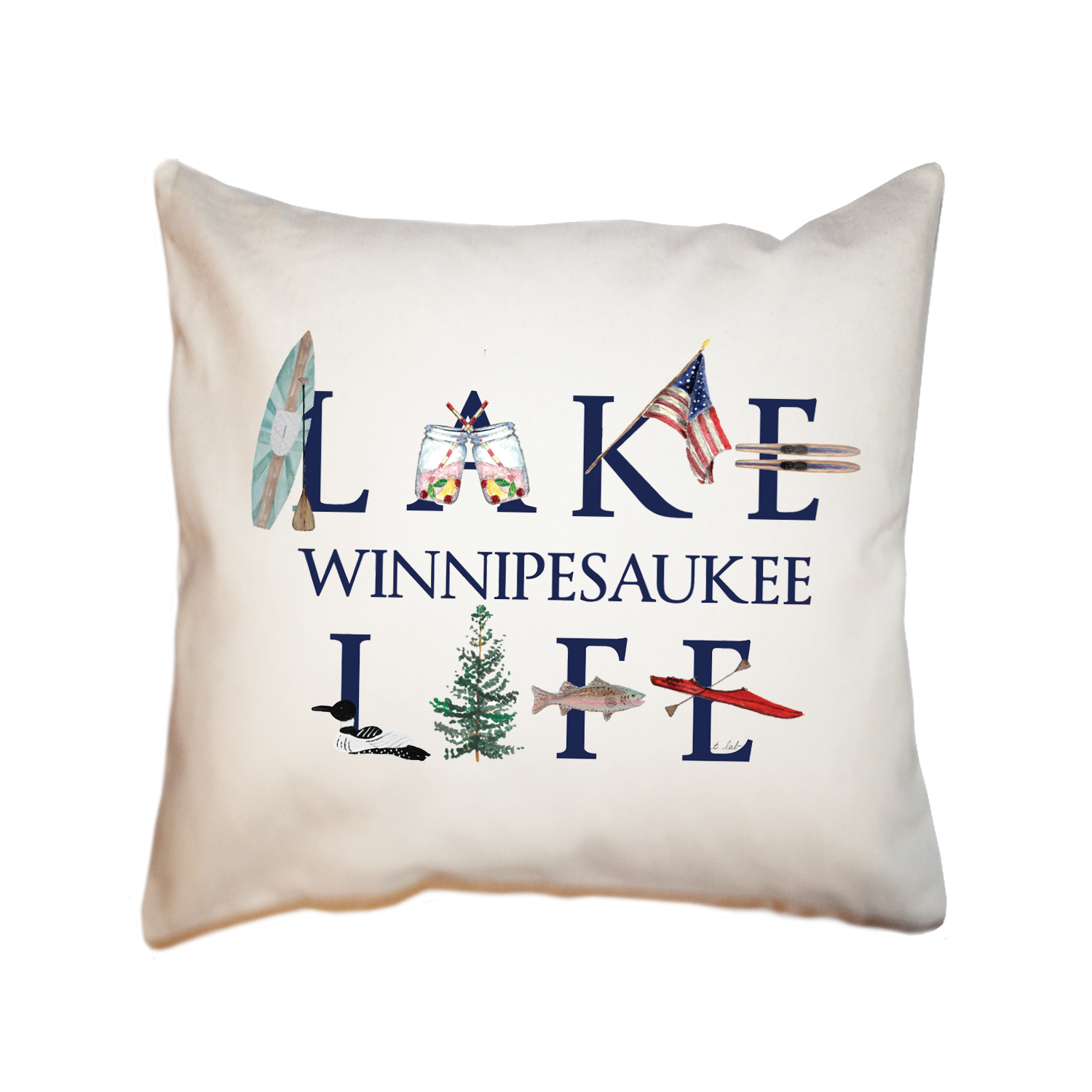 lake life winnipesauke square pillow