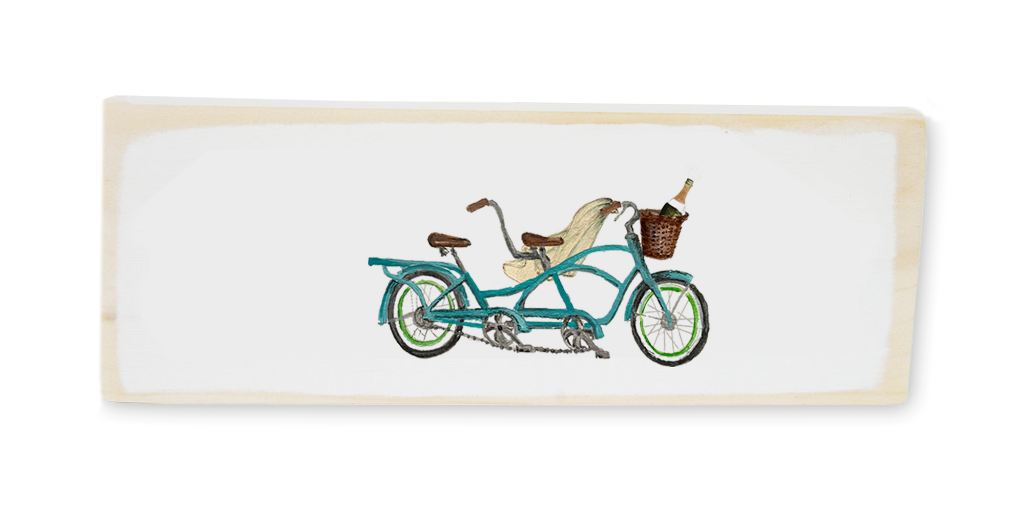 tandem bike wedding wood block rectangle