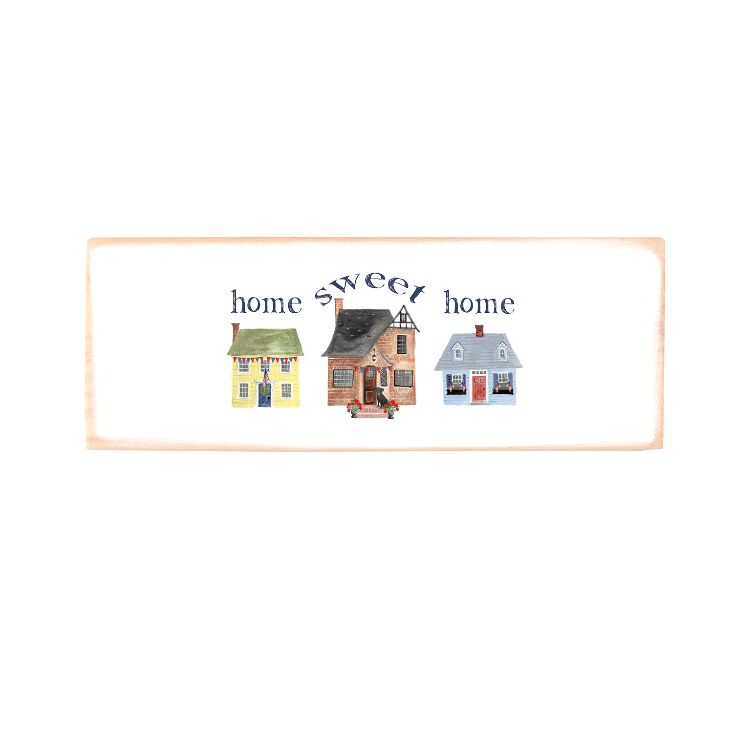 three houses patriotic home sweet home wood block rectangle