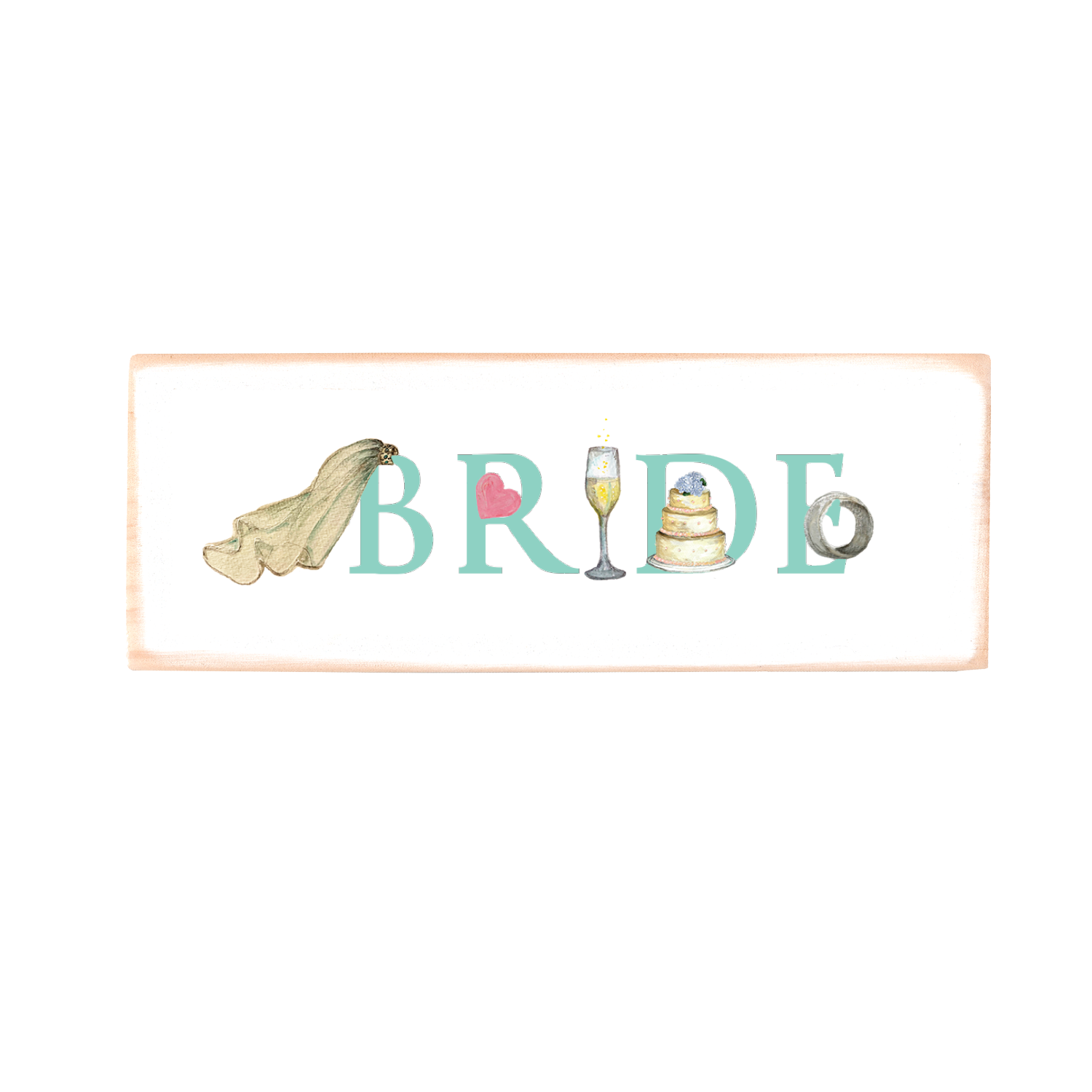 bride illu-stated wood block rectangle