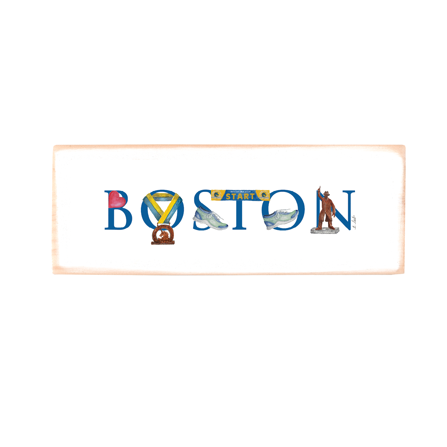 boston marathon version wood block rectangle