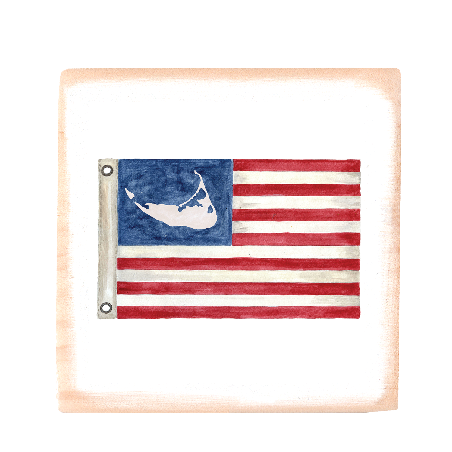 american flag with nantucket wood block