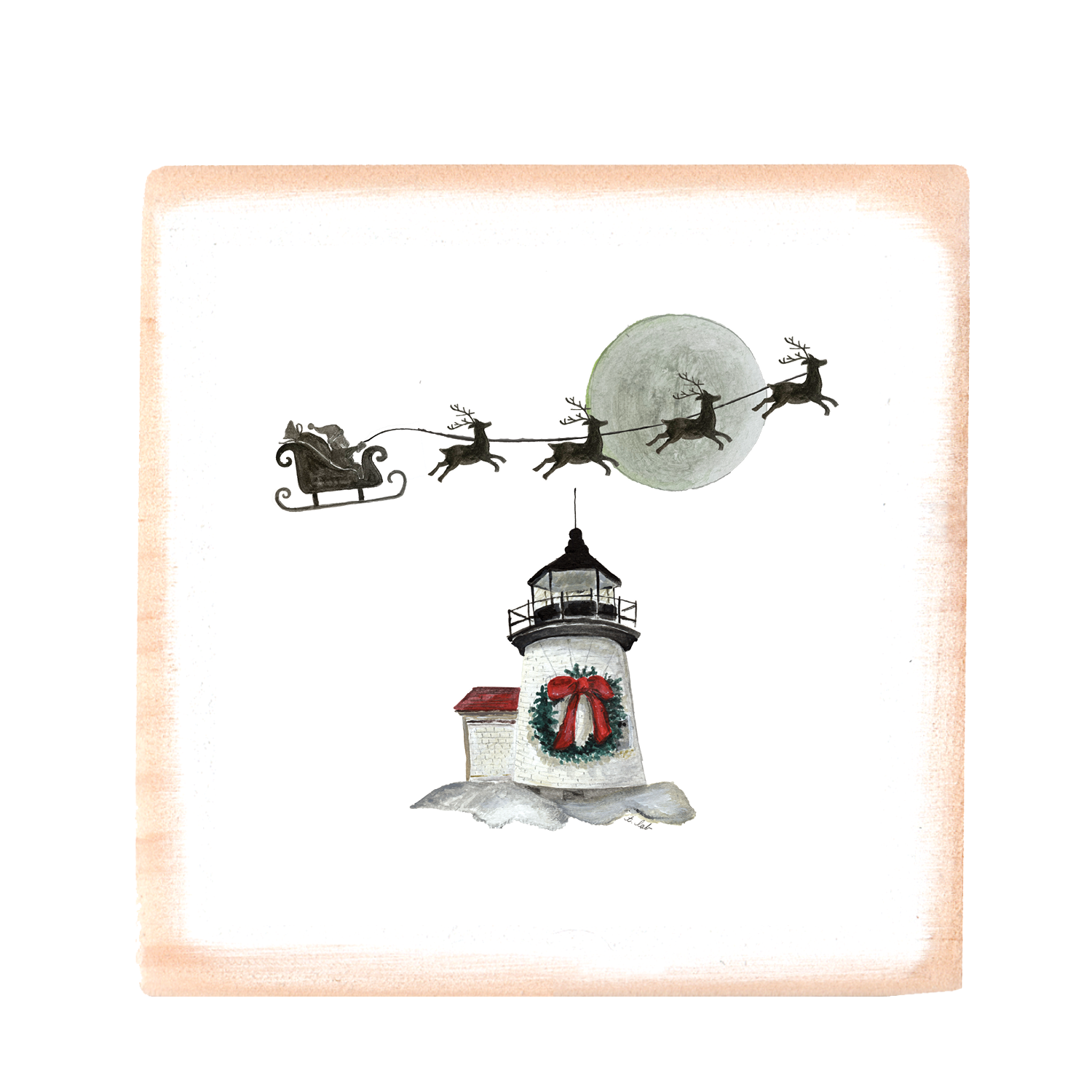 brant point with santa and sleigh wood block