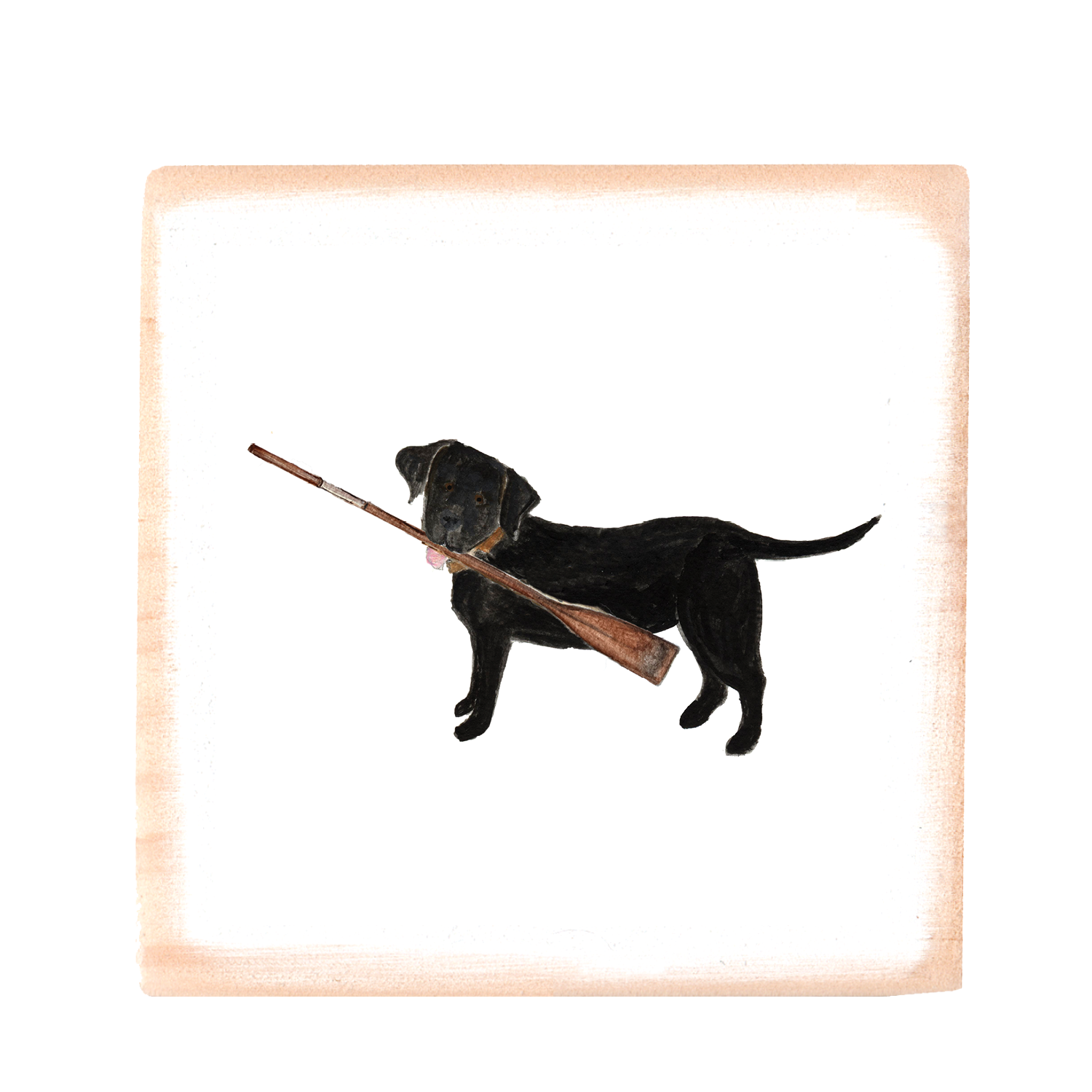 black lab with oar wood block