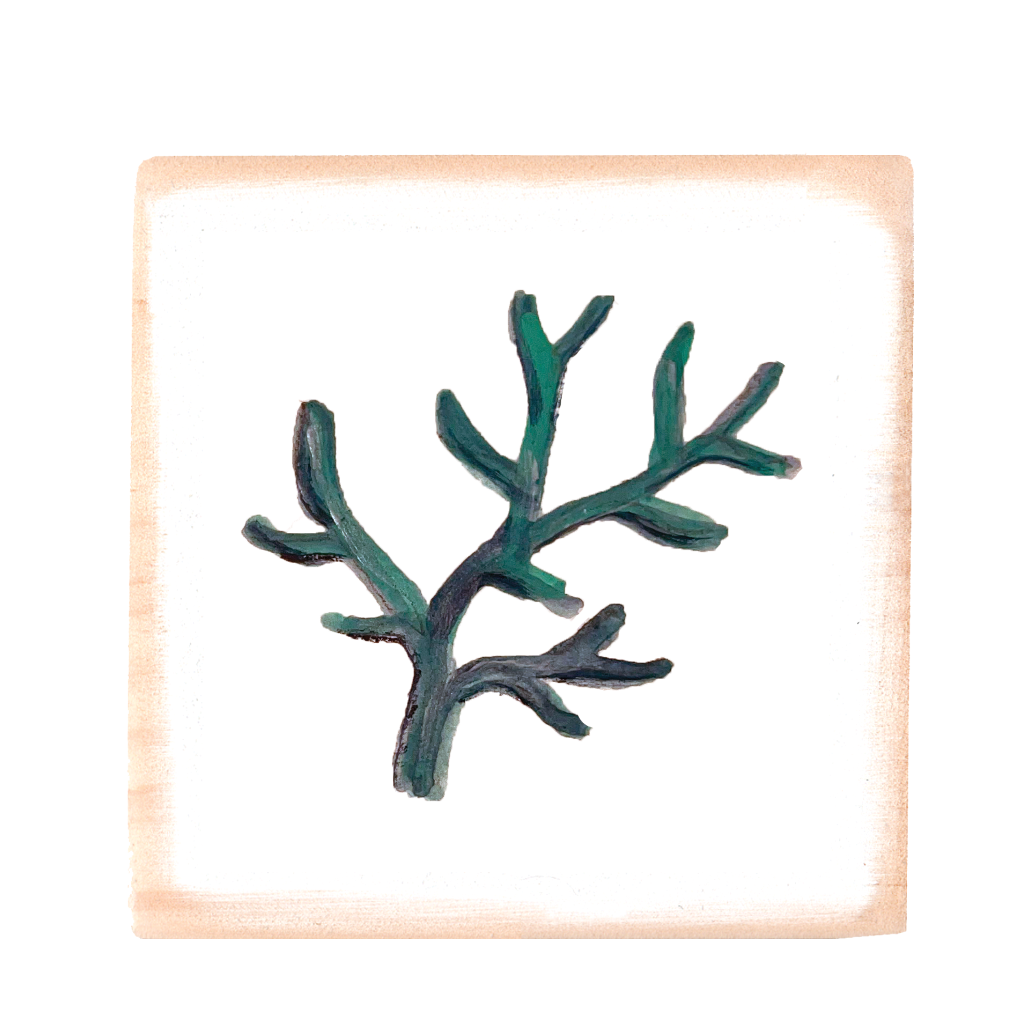 coral seafoam wood block