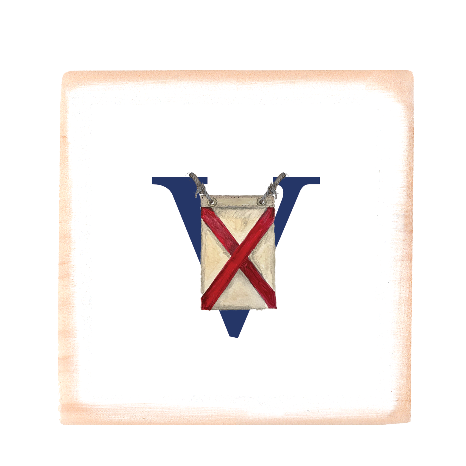 nautical alphabet - V wood block