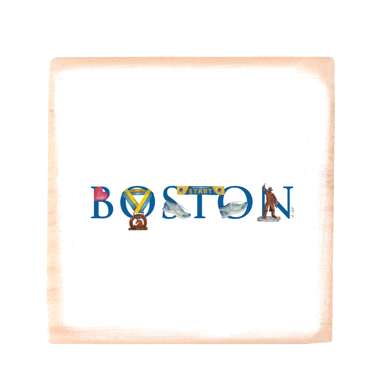 boston marathon version wood block
