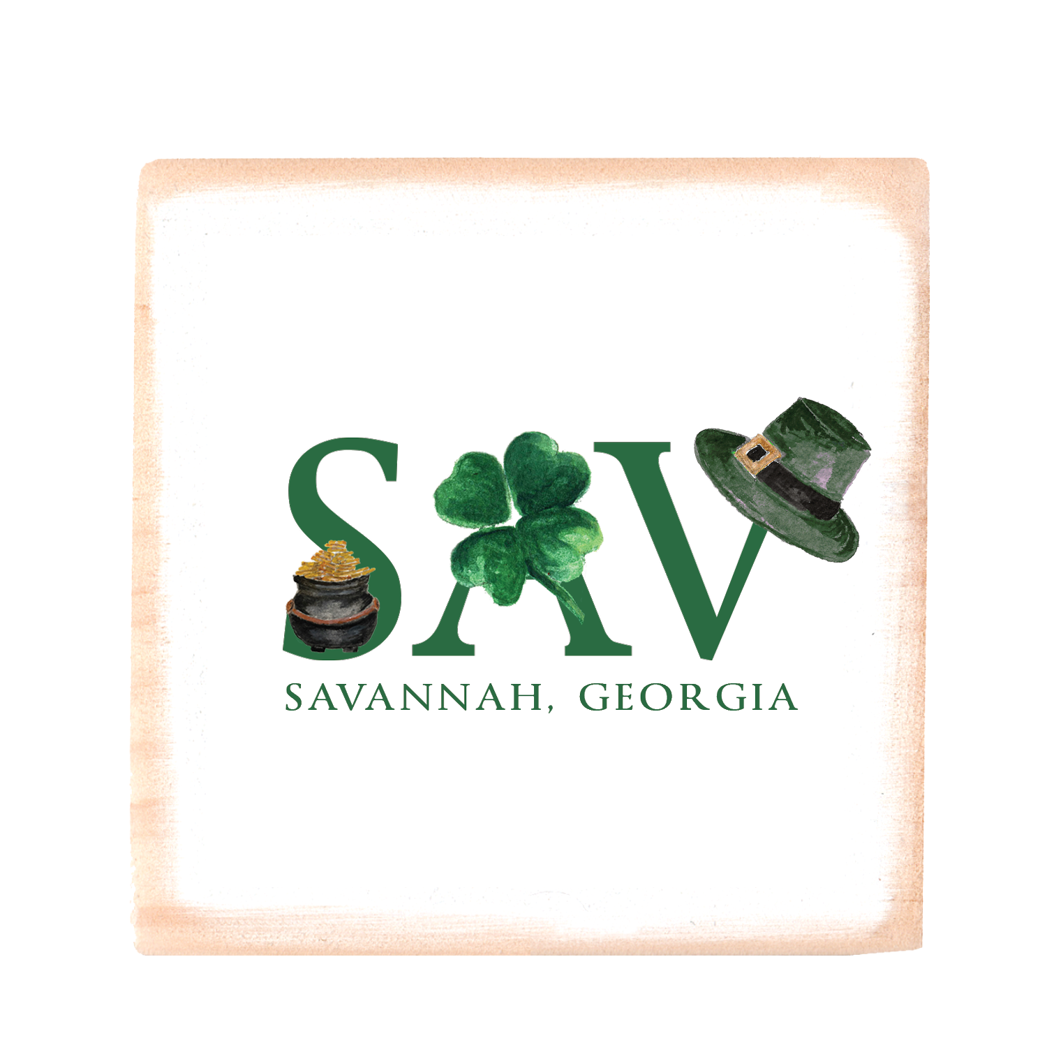 sav st patty's day wood block
