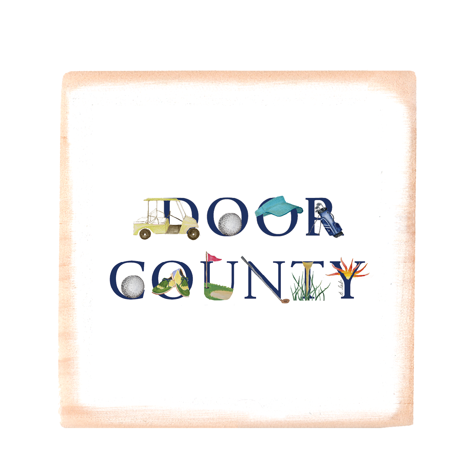 door county golf wood block