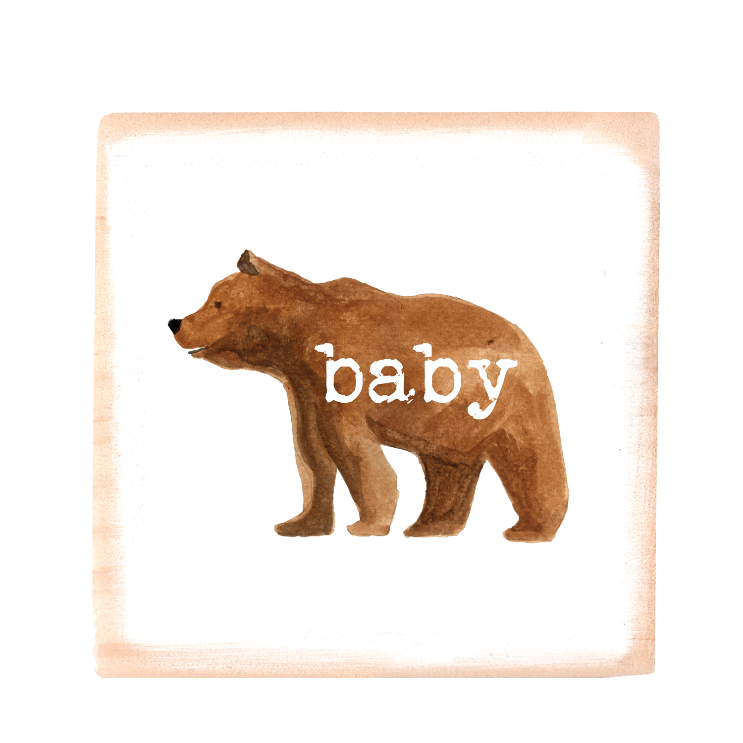 baby text bear wood block