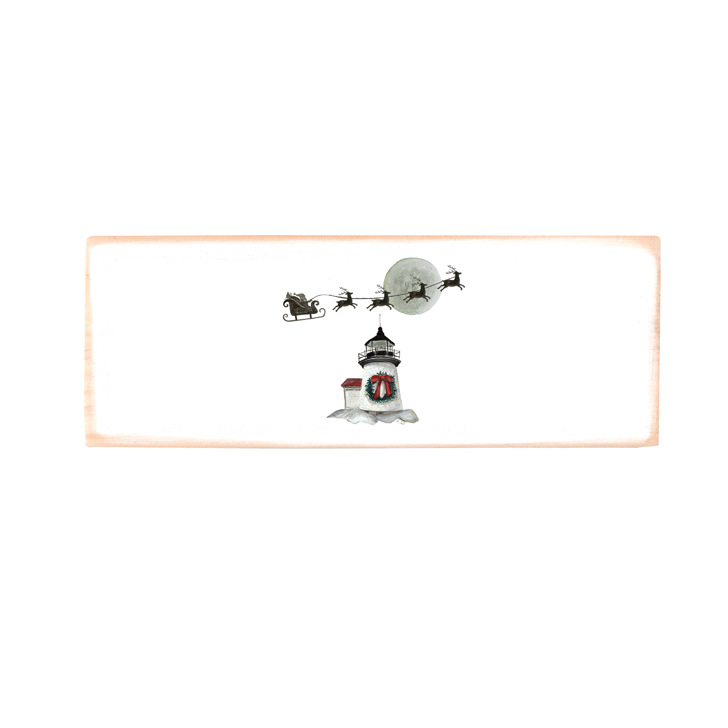 brant point with santa and sleigh wood block rectangle