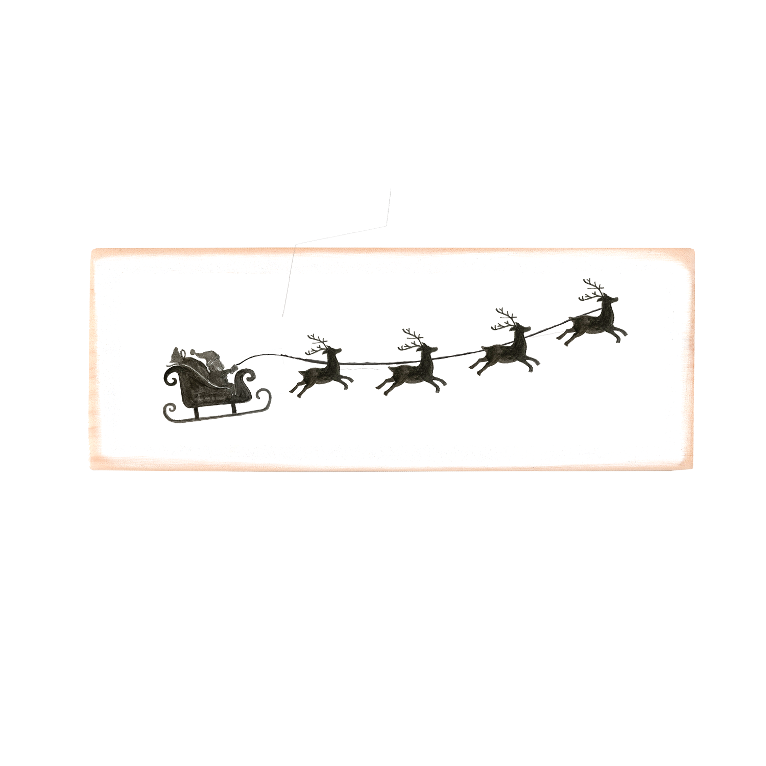 santa with sleigh and reindeer wood block rectangle